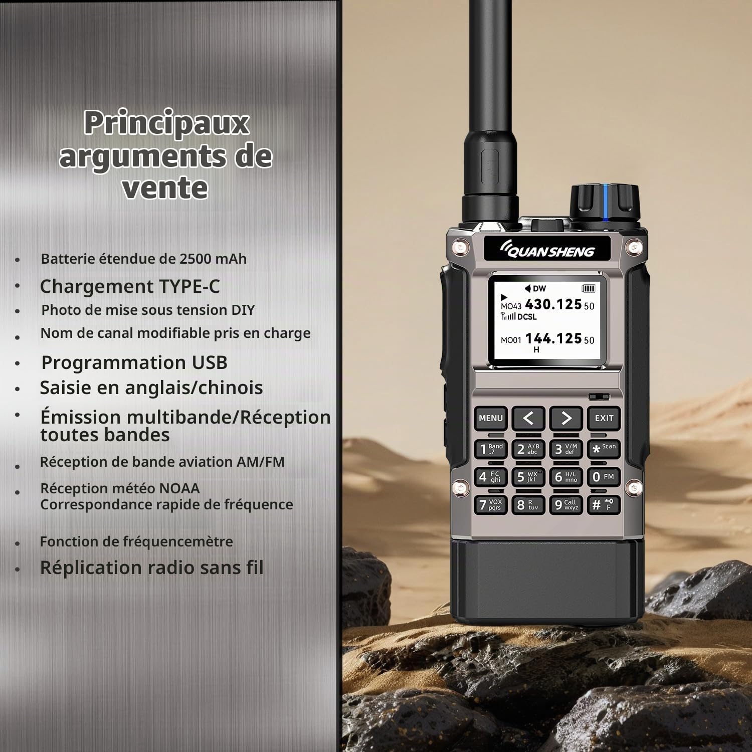 QUANSHENG UV-K1(8) Walkie Talkie Handheld Ham Radio, 2500mAh High Capacity Battery, 50-600MHz Full Band Receive, Air Band, One Key Frequency Match, Wireless Copy, NOAA, USB-C Charging Two Way Radio