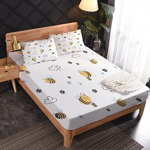 Miniatura 2 de zcsm Bee Sheets King - Lindas sábanas de microfibra suave con bolsillo profundo y patrón sin arrugas, 4 piezas (1 sábana bajera, 1 sábana encimera,