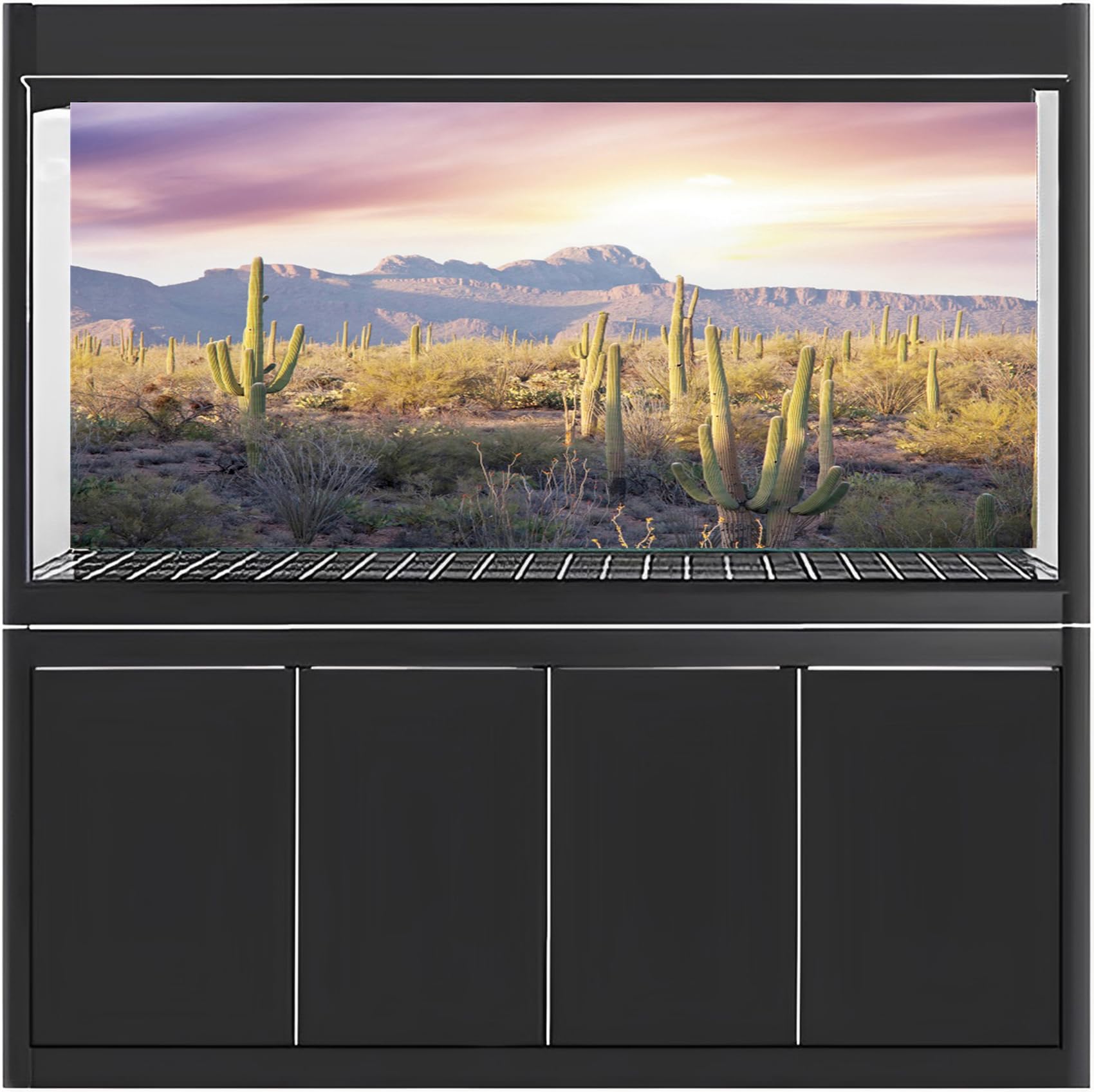 MIRRORANG 91x50cm Reptile Habitat Background Blue Sky Oasis Mountain Cactus Sun and Desert Terrarium Background - Image 2