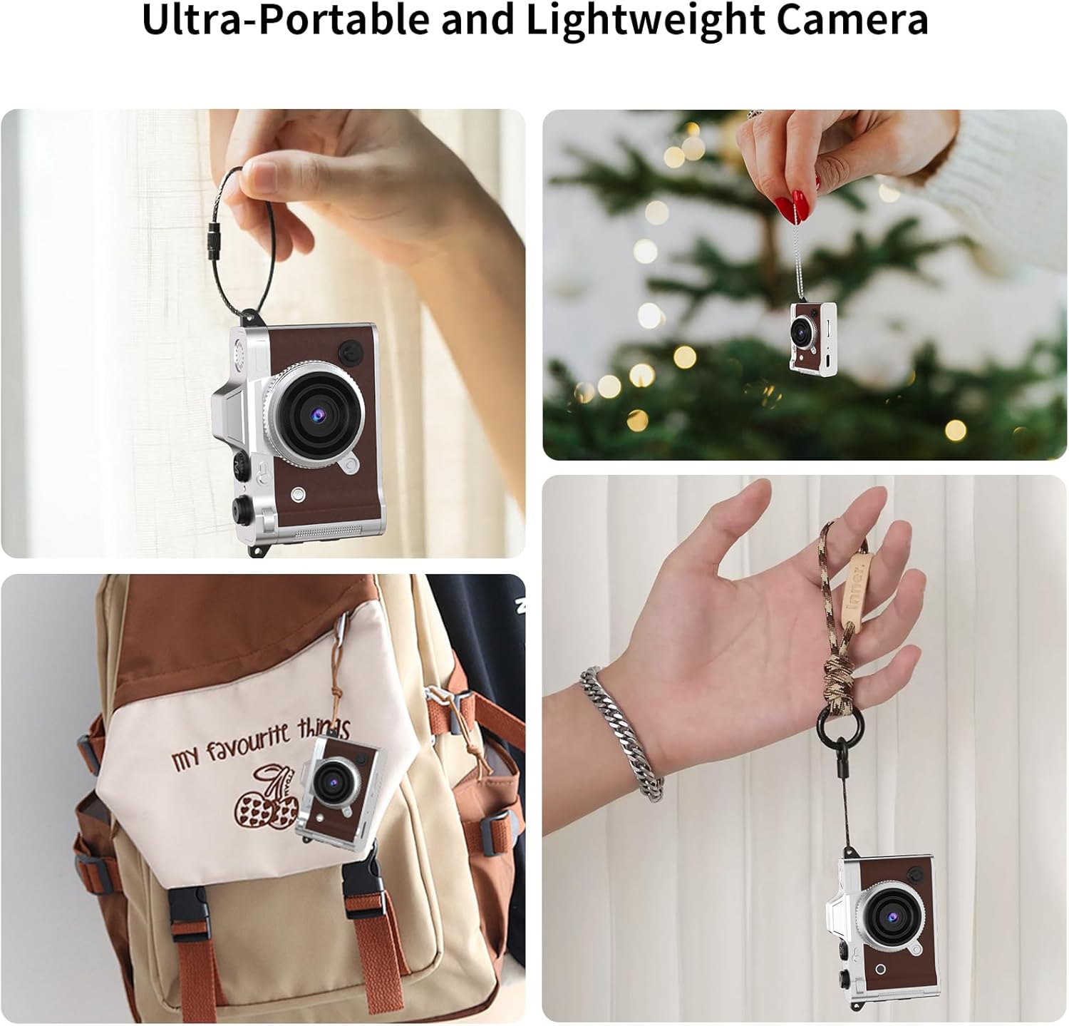Mini Keychain Camera - 2K FHD Tiny Retro Digital Camera with 32GB Card, 1.47" Screen & OTG Adapter, Vintage Compact Micro Pocket Birthday Gift for Kids,Travel,Beginners,Party (Brown)