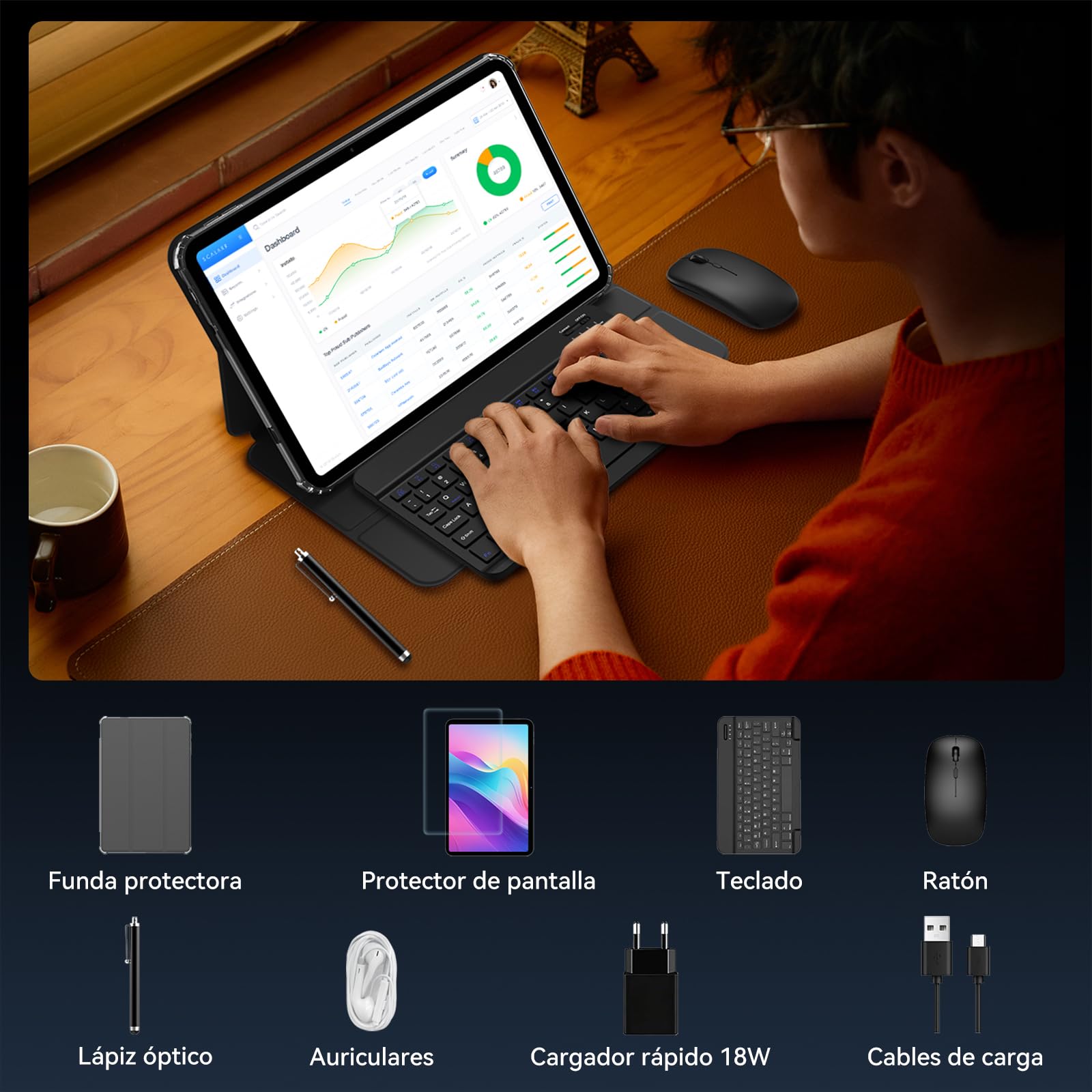T60 Pro Tablet 13,4 Pulgadas,Android 16 Tableta con Teclado,120Hz Display,24GB RAM + 256GB ROM,10000mAh,WideVine L1/5G WiFi/GPS/Gemini AI,Octa-Core Tablets con Lápiz,Ratón,4 años de garantía