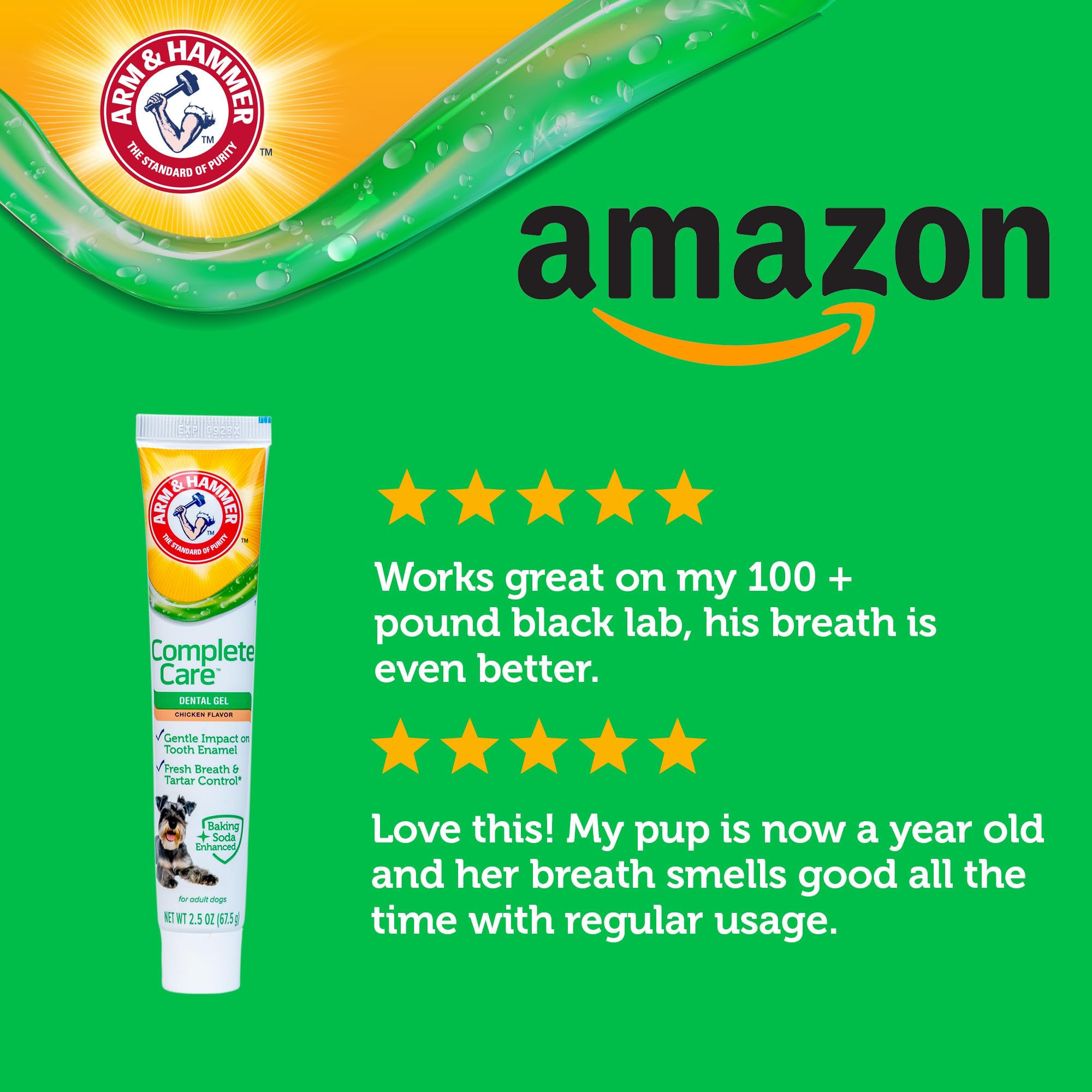 Arm & Hammer Complete Care Dental Gel, Gel-Style Dog Toothpaste - Fresh Breath, Tartar Control, Gentle on Enamel, Fluoride Free - Baking Soda Enhanced Dental Dog Supplies, Chicken Flavor, 2.5oz - image 8