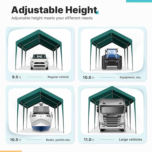 Miniatura 9 de ADVANCE OUTDOOR Toldo ajustable de 10 x 20 pies, resistente, para garaje, barco, refugio, tienda de campaña para fiestas, altura ajustable de 9.5