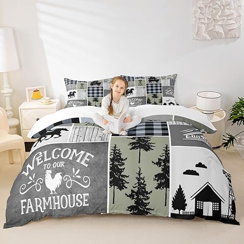 Miniatura 29 de Juego de funda de edredón para niños de aventura de camping, tamaño matrimonial, juego de ropa de cama de caza de ciervos, osos, lobo, animales