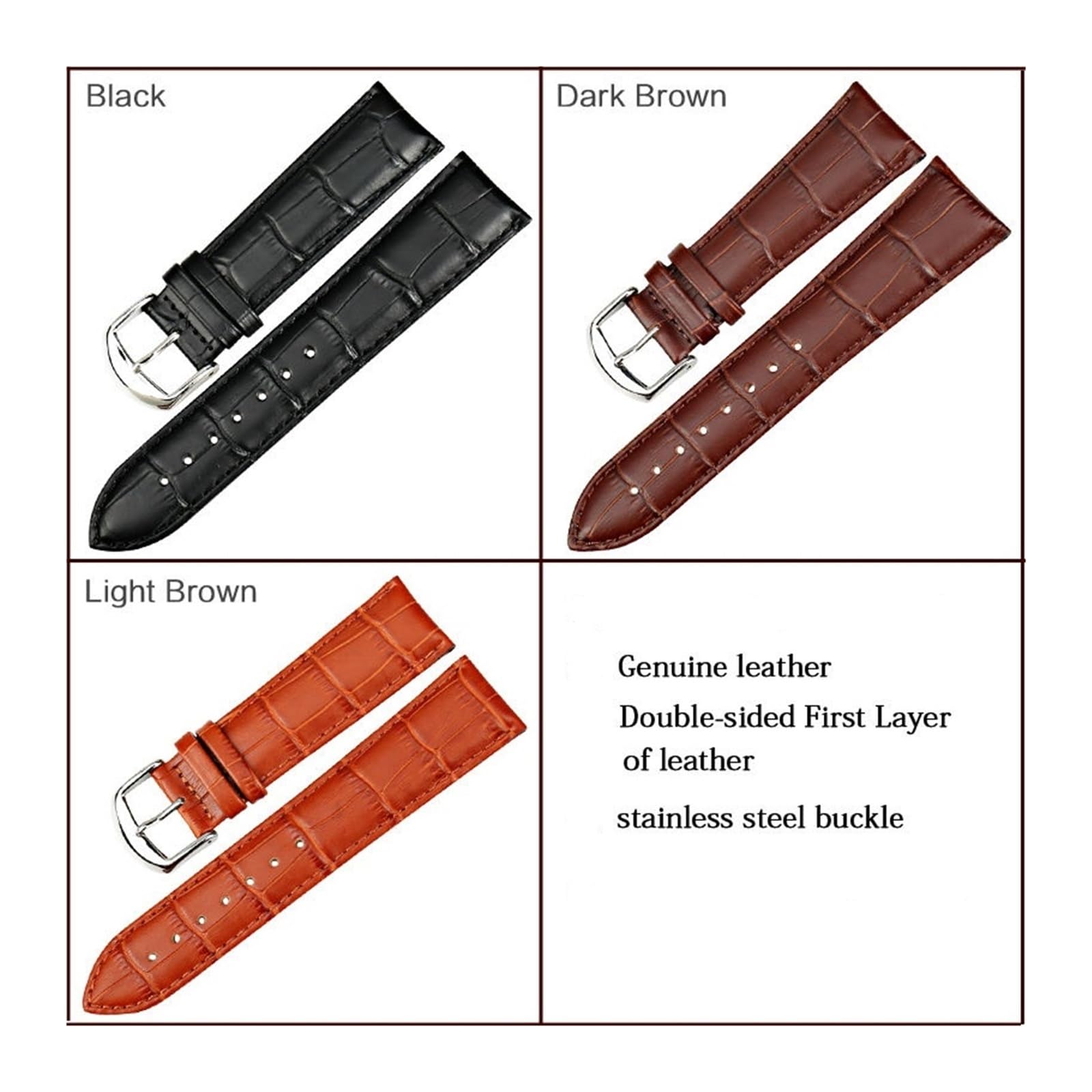 New Watch Bracelet Belt Black Watchbands Genuine Leather Strap Band 18mm 20mm 22mm Accessories Wristband