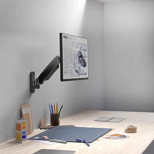 Miniatura 9 de VIVO Soporte de pared para monitor único con brazo neumático ajustable en altura, articulación de movimiento completo, se adapta a pantalla de 17 a