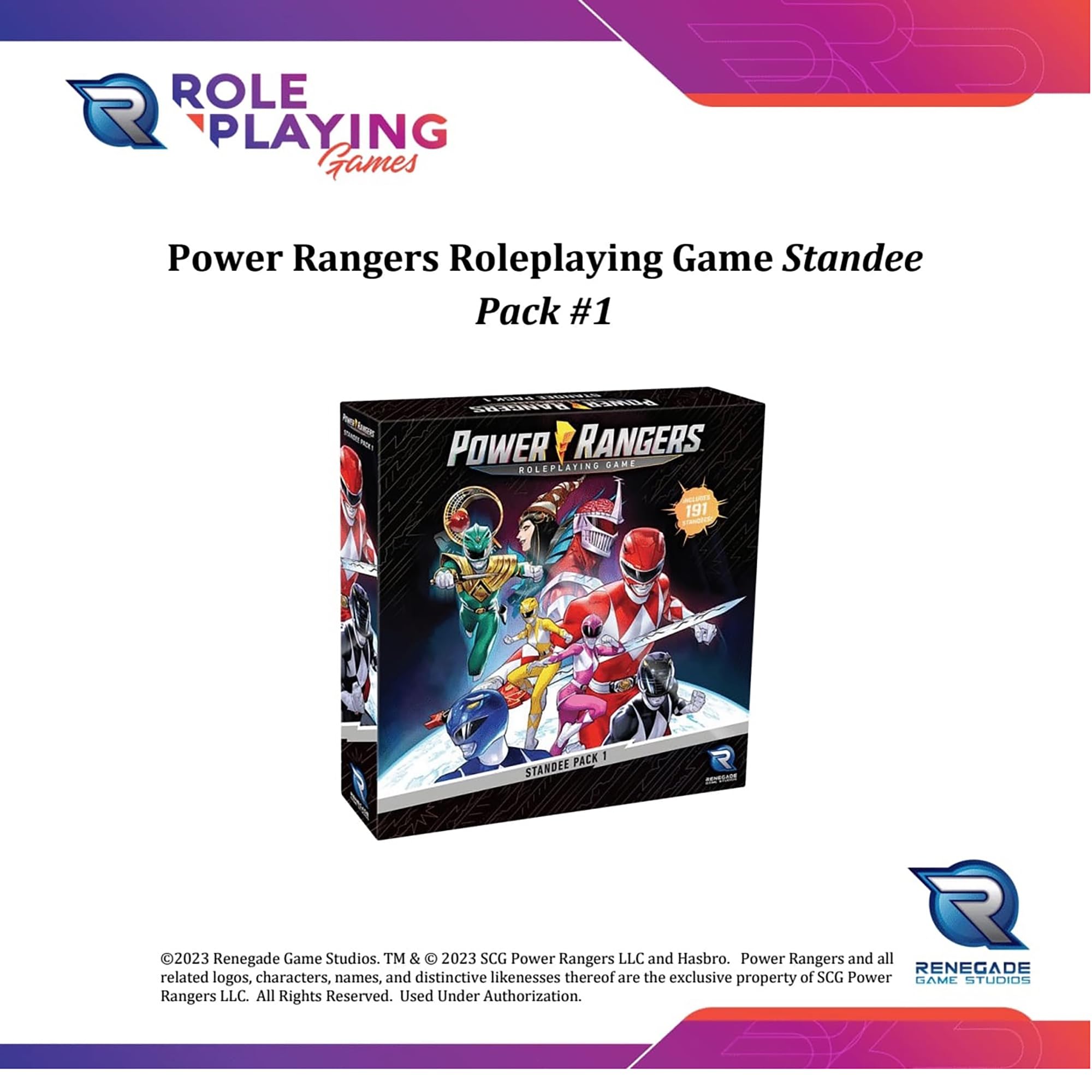 Renegade Game Studios Power Rangers Gioco di Ruolo: Standee Pack #1 - 191 Standee Colorate, 28 basi in plastica, accessorio RPG, Grigio