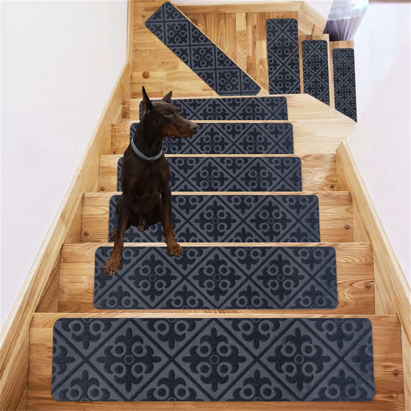TYYCKJ Carpet Stair Treads Self Adhesive, Non-Slip Carpet Stair Runner Carpet Stairs Mats Removable Reused for Kids Elders and Pets (15pc,Grey)