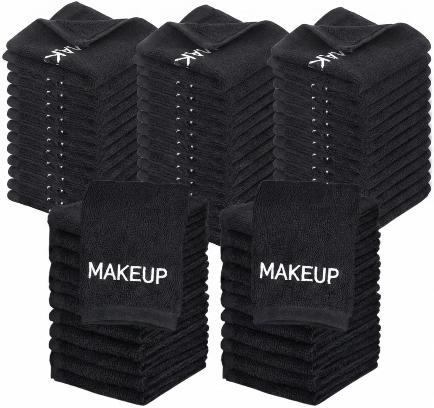 Riakrum 100 Pcs Makeup Washcloths Cotton Makeup Remover Towels Cosmetic Face Towel Absorbent Soft Facial Towels for Women Girls Face Cleansing Skin Care Gifts, 9.8 x 9.8 Inch (Black)