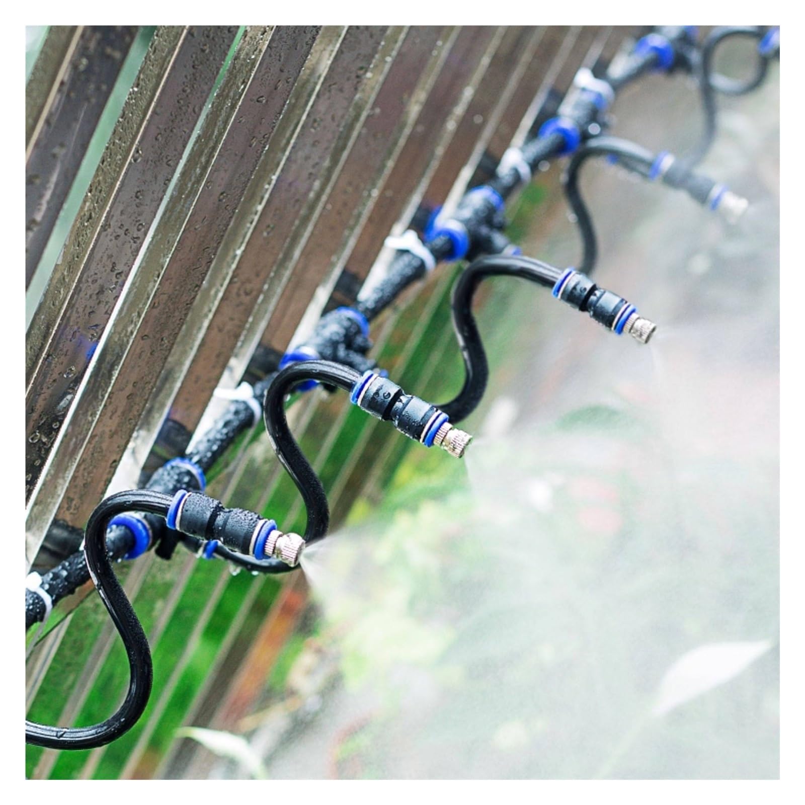 Kit nebulizzazione patio irrigazione giardino raffrescamento esterno | Flusso d'acqua regolabile un raffreddamento, patio, giardino, uso in serra(10cm Nozzle,32.8ft(10m))