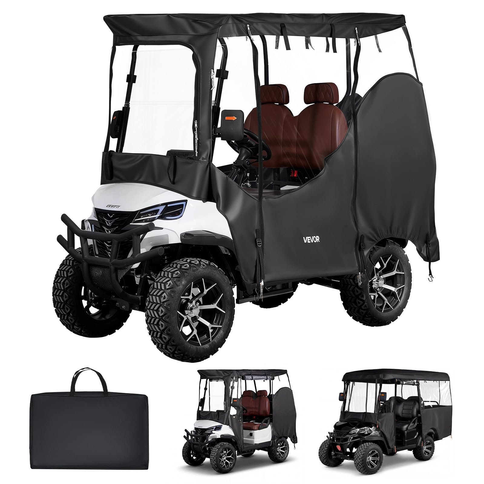 VEVOR Golfwagenabdeckung Sichtbar für 2-Sitzer-Golfwagen (die Meisten Golfcart von Club Car, Yamaha, EZGO & Honda), Regenabdeckung aus 600D-Oxford-Gewebe, mit PU-Beschichtung & Winddichtem Hakensystem