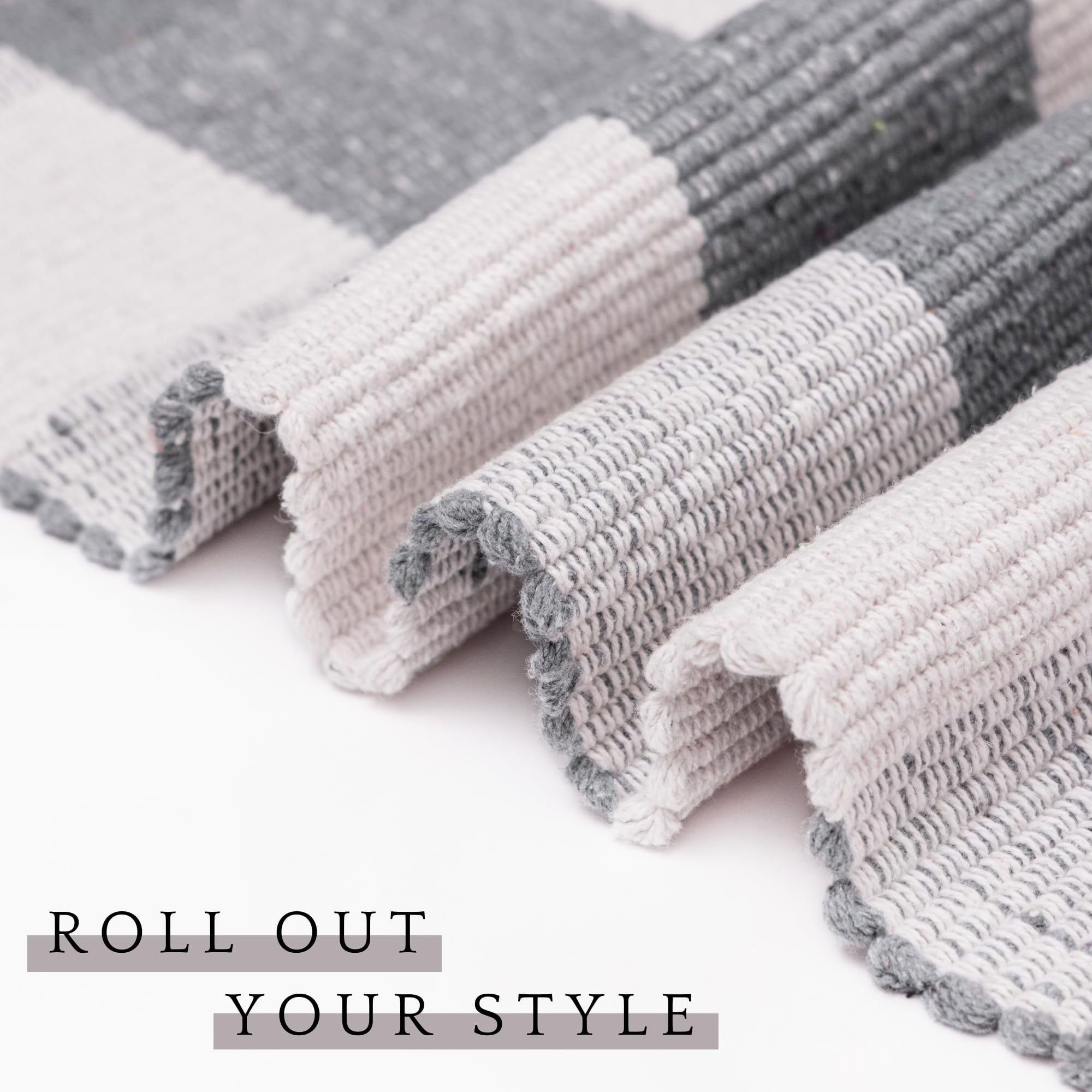 RAJRANG Handwoven Cotton Checkered Rug Grey White Buffalo Plaid Washable Floor Rug for Kitchen Bathroom Entryway Indoor Outdoor 70 x 109 cm - Image 4