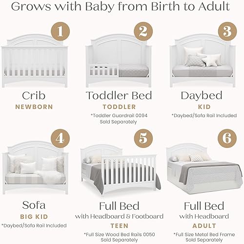 Vista 4 de Delta Children Perry, cuna convertible 6 en 1, con certificado Greenguard Gold, color blanco Bianca
