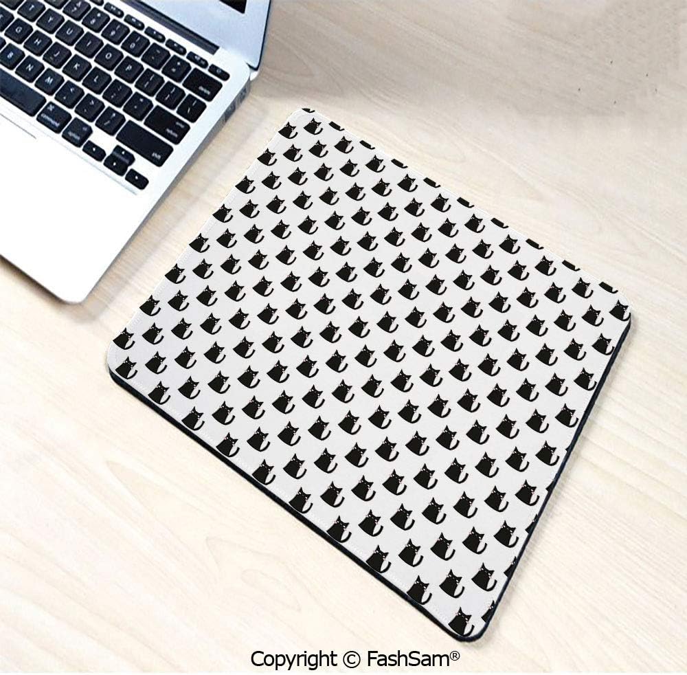 Personalized 3D Mouse Pad Abstract Black Cat Figures with Pinkish Cheeks Modern Design Animals Monochrome Decorative for Laptop Desktop(W9.85xL11.8)