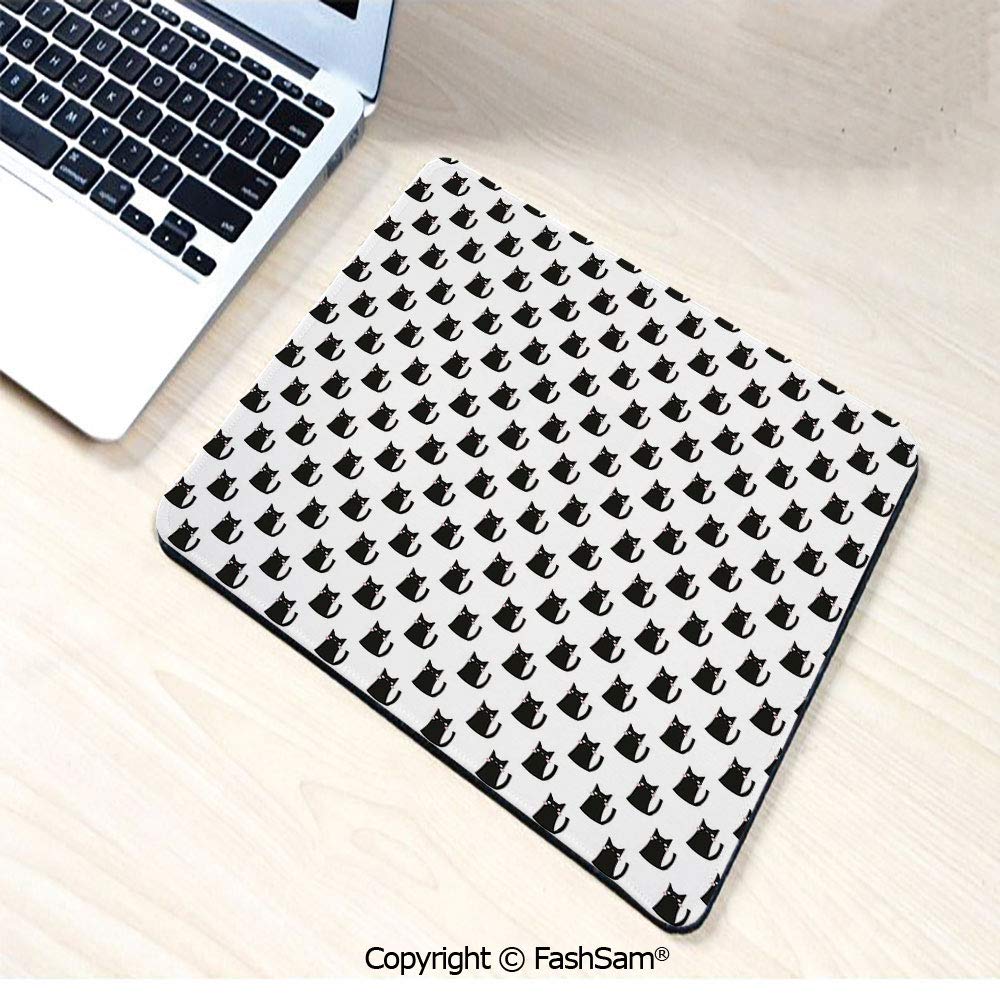Personalized 3D Mouse Pad Abstract Black Cat Figures with Pinkish Cheeks Modern Design Animals Monochrome Decorative for Laptop Desktop(W9.85xL11.8)