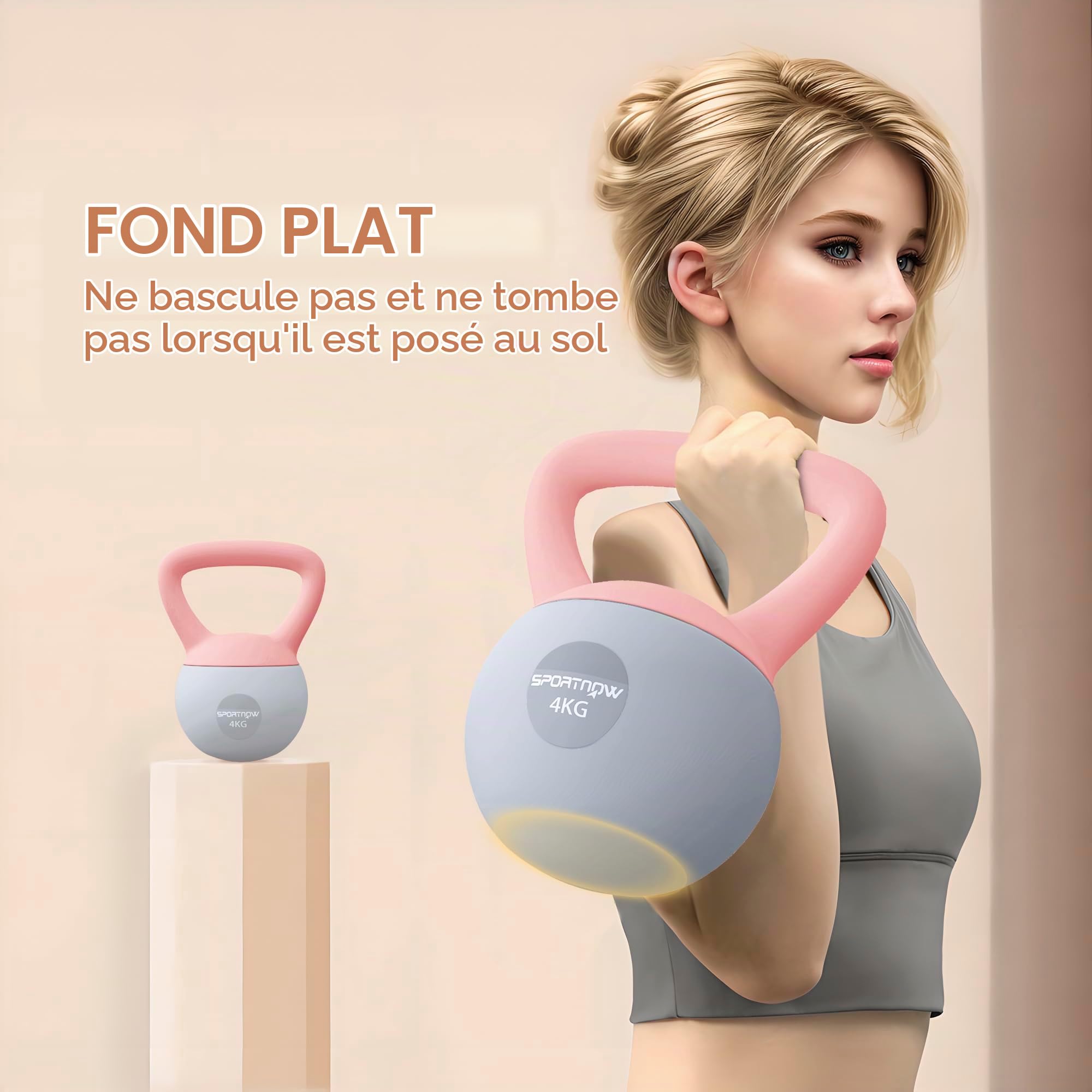 SPORTNOW 4kg Kettlebell souple avec poignée antidérapante, Rose et Gris