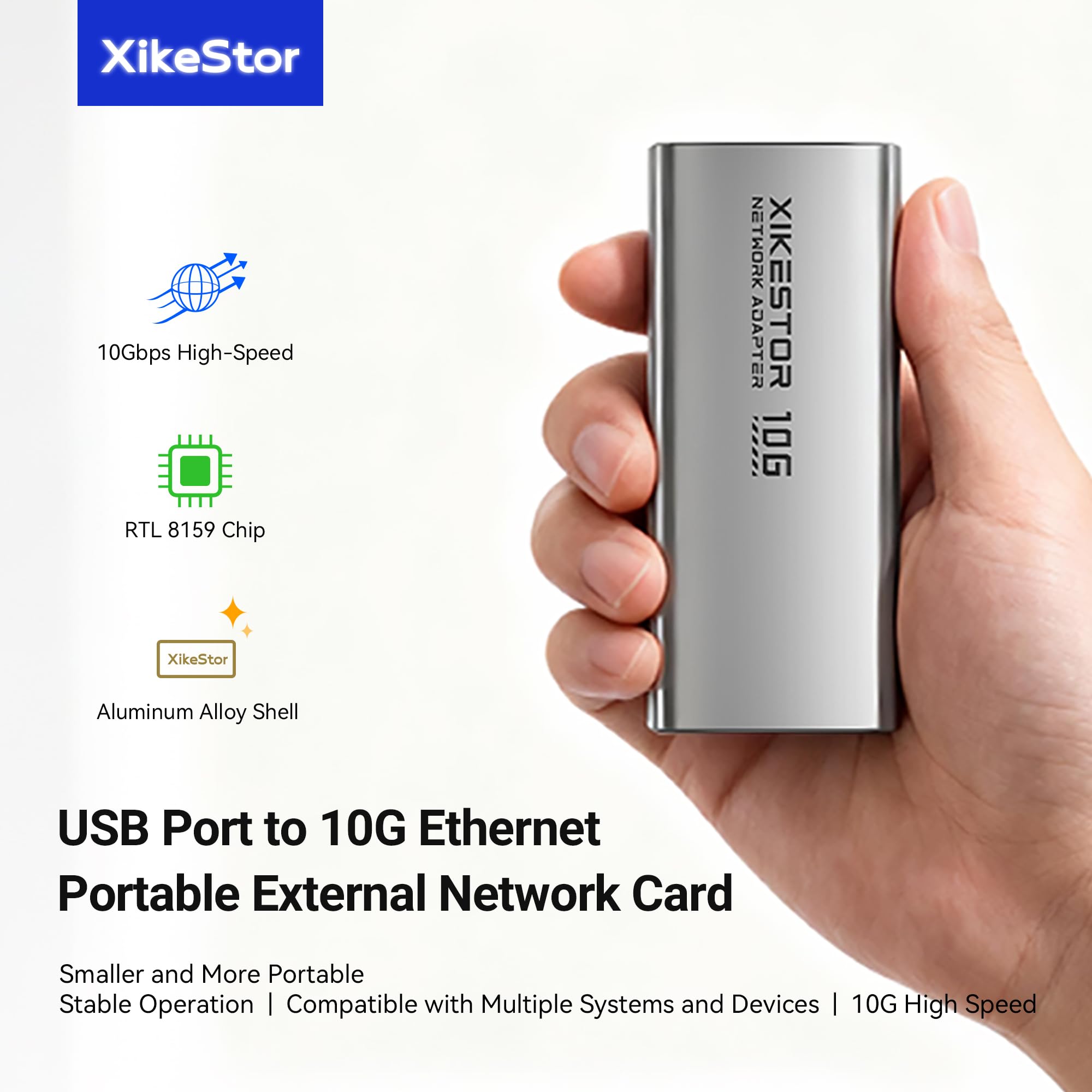 XikeStor Scheda di rete 2,5 Gb PCIe con chip I226-V, adattatore di rete 2,5GBase-T NIC, porta LAN RJ45 Ethernet Gigabit 100/1000/2500 Mbit/s, PCIe 3.1 X1 (USB 3.2 to 10G RJ45)