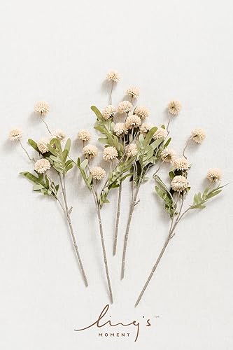Miniatura 4 de Ling's Moment Pompon Mum - Flor artificial, 5 piezas de seda sintética mini crisanto con tallos, flores falsas para relleno de boda a granel para
