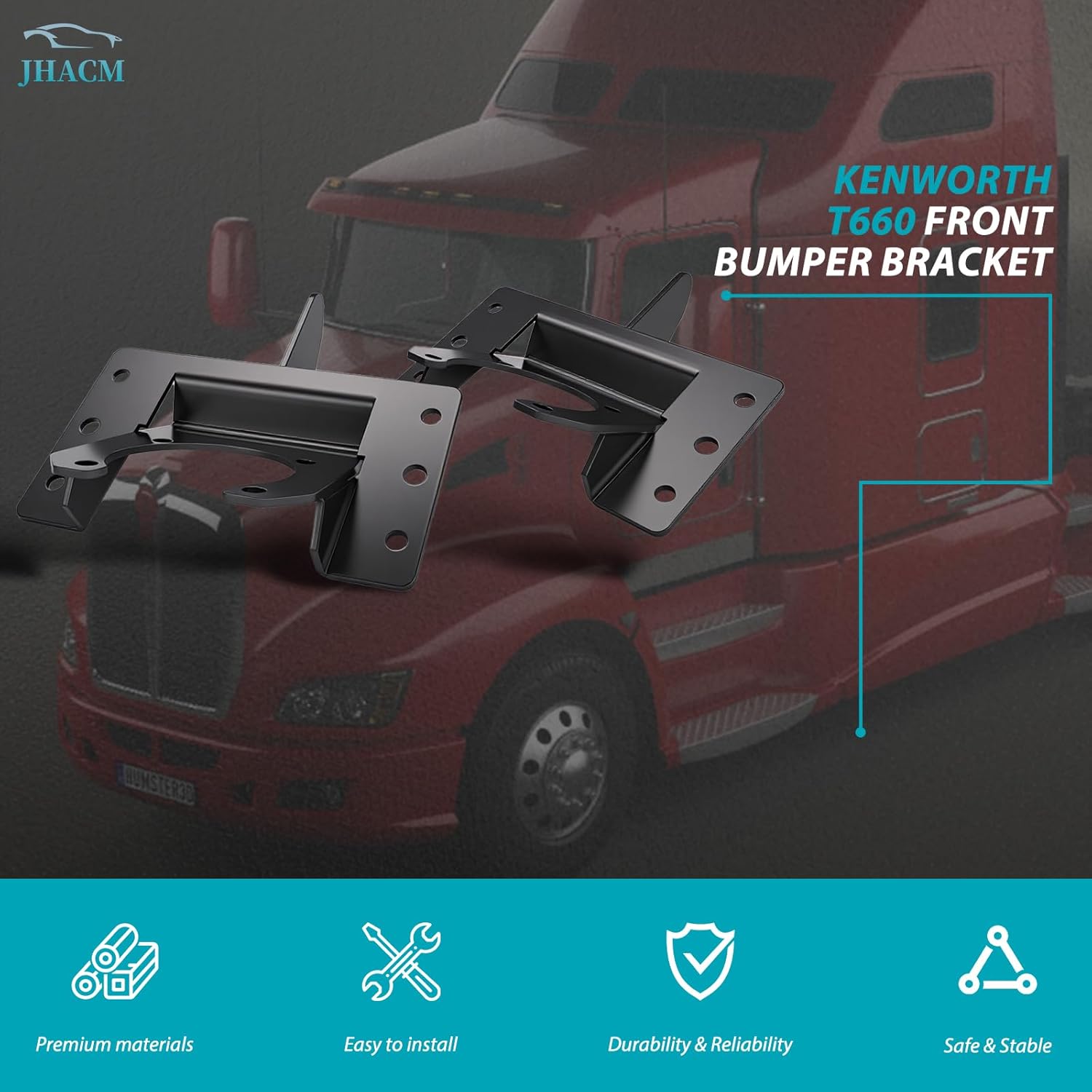 Front Bumper Bracket Compatible with Kenworth T660 Models Truck Bumper Mounting Brackets Steel Black