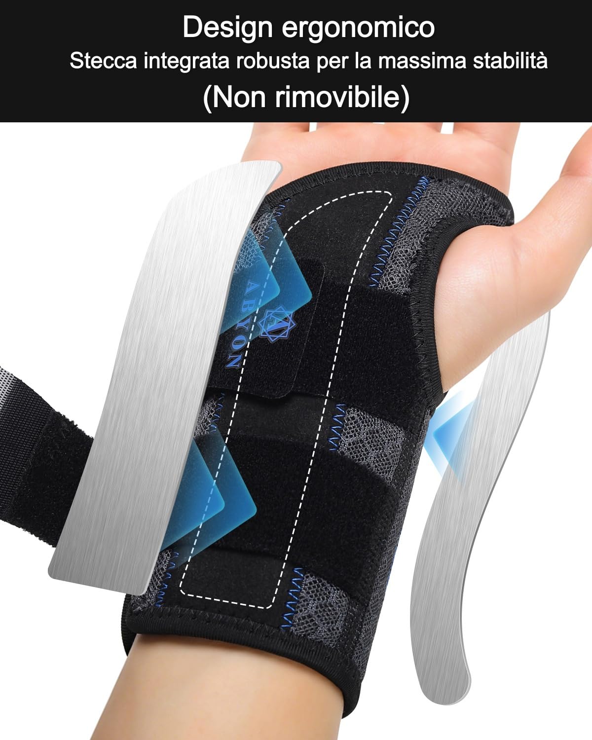 ABYON Fascia Polso con Stabilizzatore, Supporto Ergonomico per Tunnel Carpale, Mesh 3D Traspirante e Fodera Morbida per Tendiniti, Distorsioni e Recupero Notturno (Sinistro/Destro)