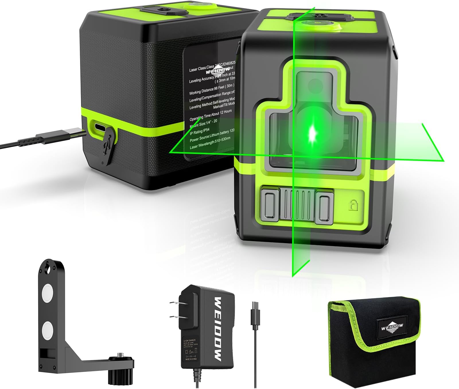 Laser Level Self-Leveling Laser Level Tool Green Cross Line Lazer Level for Construction Indoor Project,Picture Hanging, DIY with 360° Magnetic Pivoting Base, Carrying Bag,Battery