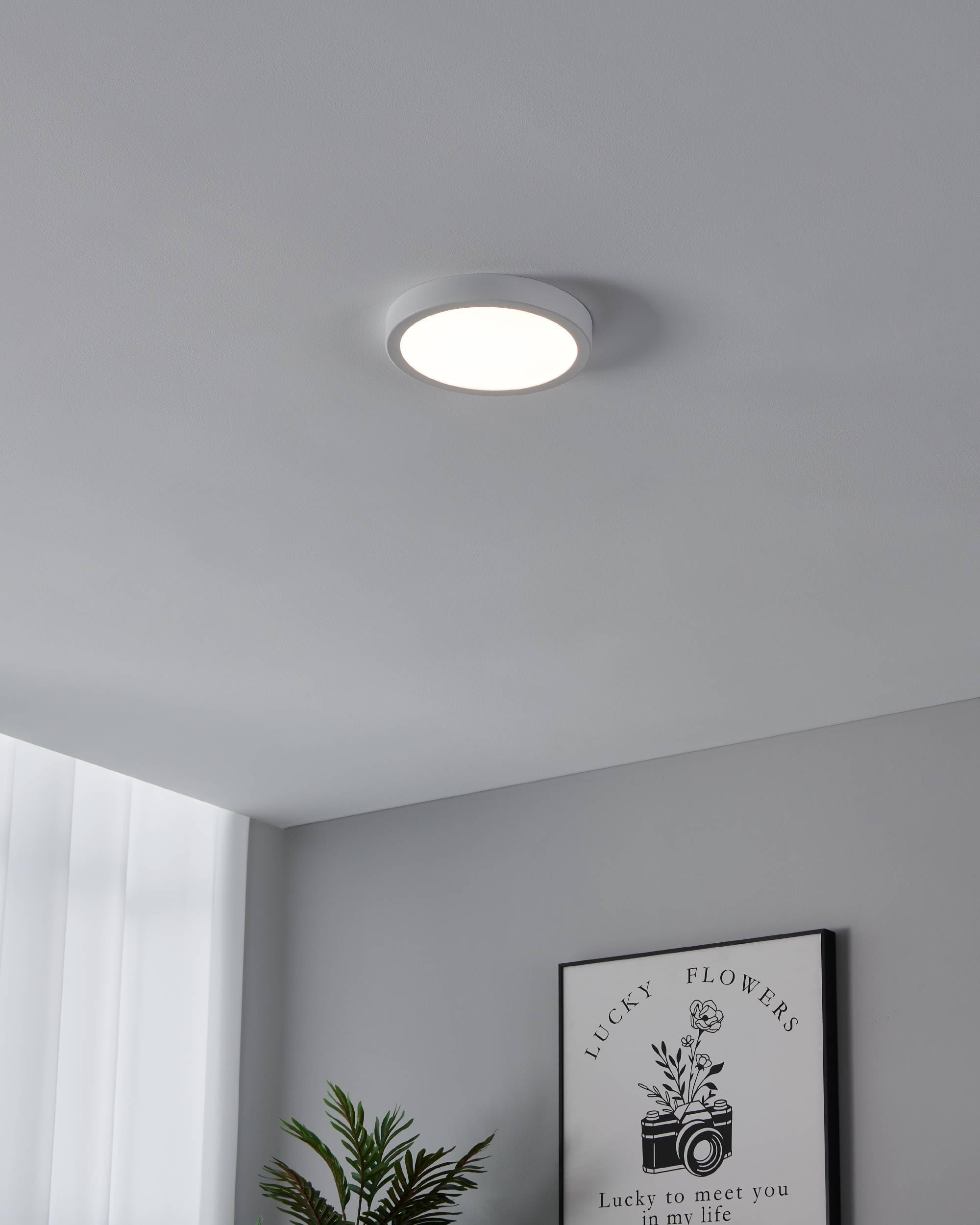 EGLO connect.z Smart Home łazienkowa lampa sufitowa LED Fueva-Z, Ø 21 cm, ZigBee, sterowanie aplikacją i głosem, regulacja barwy światła, ściemnianie, metalowa biała, IP44