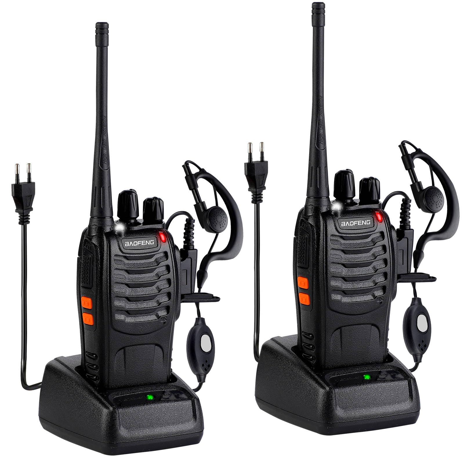 Walkie Talkie BF-888S 1 Paire de 16 canaux Rechargeables Communication Radio Professionnelle avec Casque, adapté à la Construction de Restaurants et supermarchés, etc. (EU)
