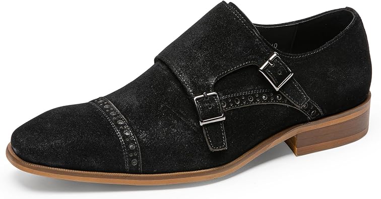 Loafers for Men - Genuine Leather Monk Strap Dress Shoes |Double Buckle Formal Shoes for Business BlackSuede US 9