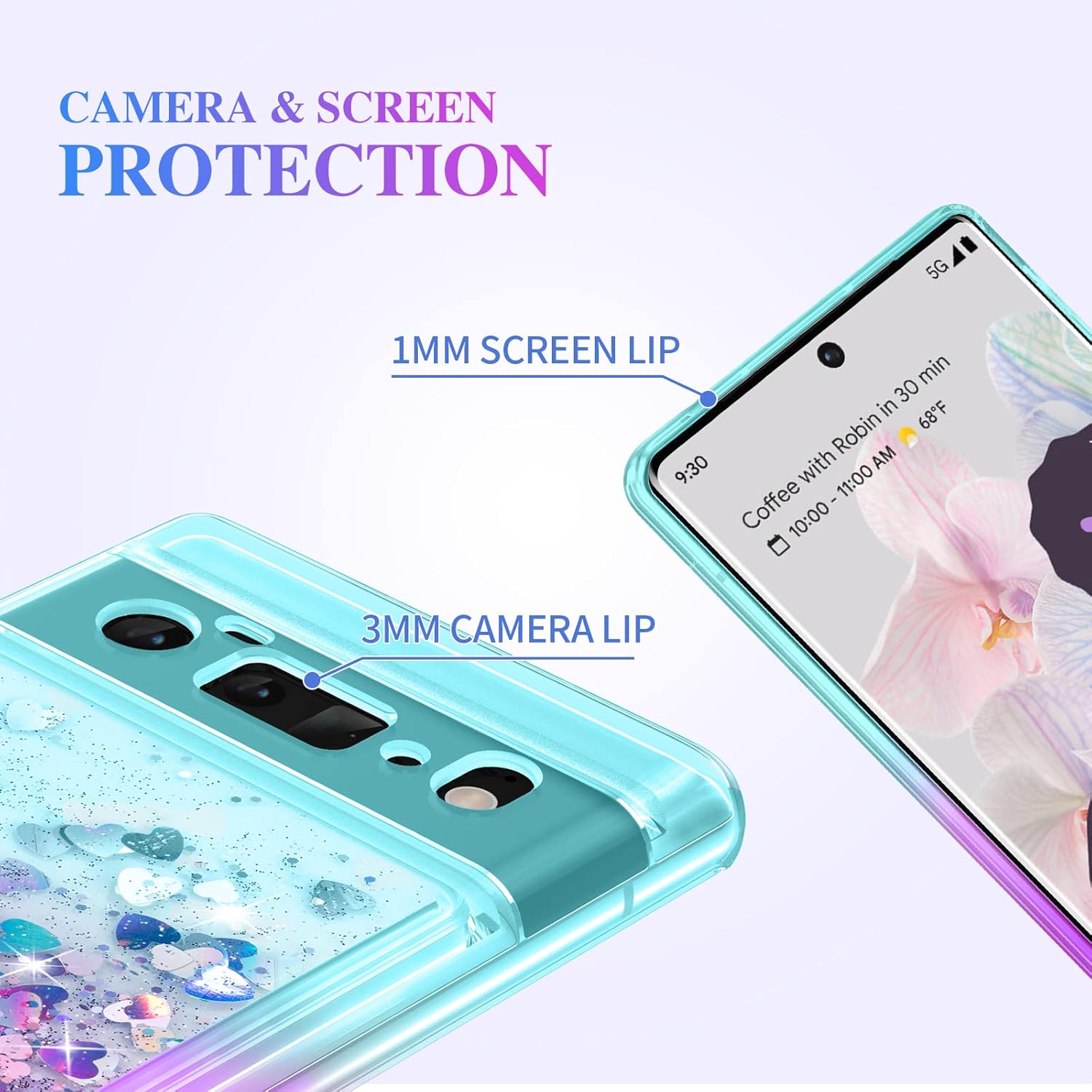 Ruky Google Pixel 6 Pro 5G Case, [Gradient Quicksand Series] Glitter Flowing Liquid Floating Soft TPU Bumper Cushion Bling Sparkle Girls Women Phone Case for Google Pixel 6 Pro (2021), Teal Purple : Cell Phones & Accessories