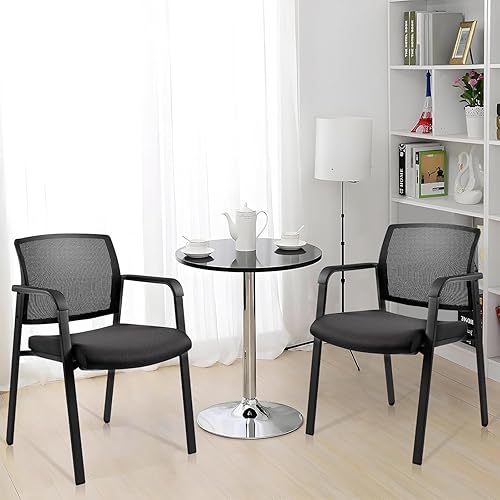 Miniatura 117 de CLATINA Silla de sala de espera negra con ruedas y respaldo de malla apilable con asiento de tela tapizado y soporte lumbar ergonómico para oficina