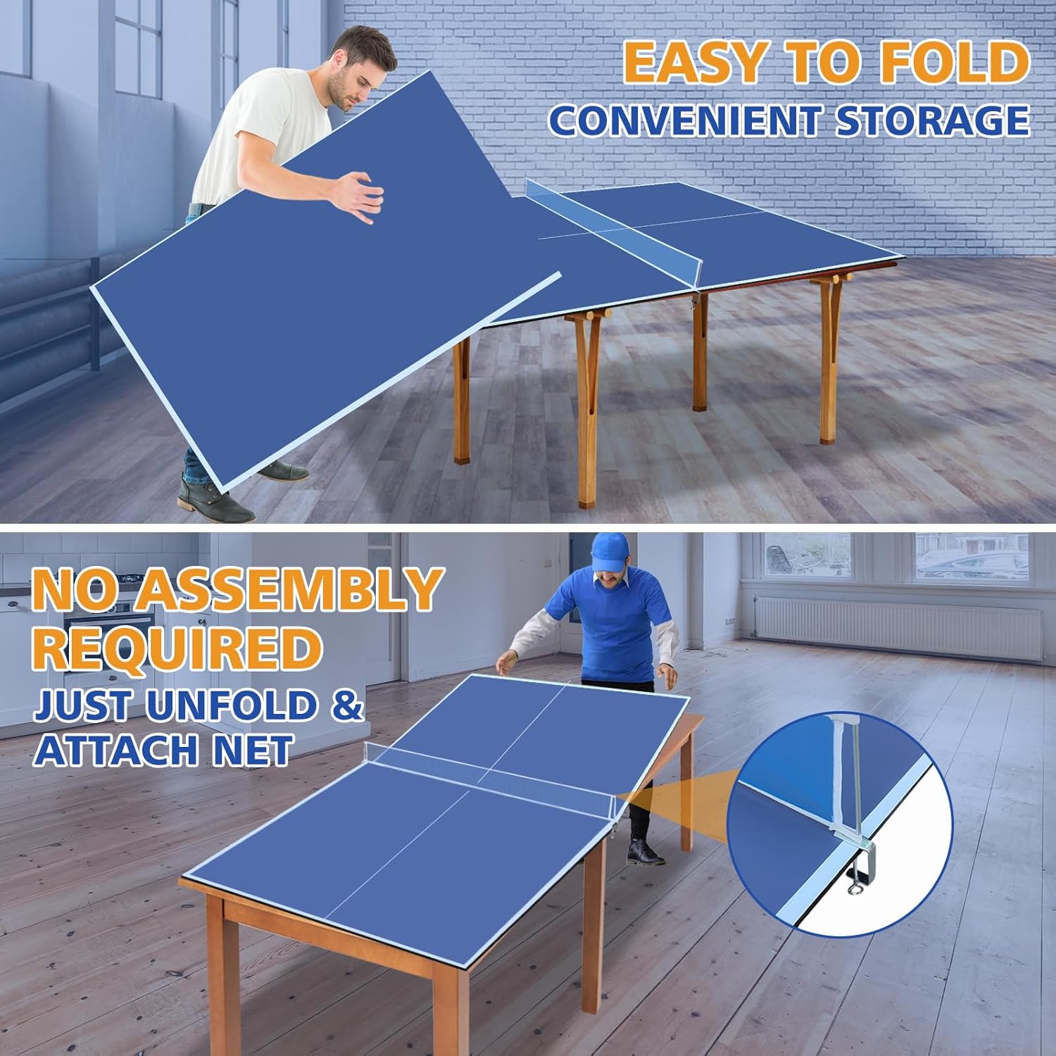7/8/9Ft Mid-Size Ping Pong Conversion Top, Foldable & Portable Table Tennis Table Top with Net, No Assembly Needed, Indoor/Outdoor Table Tennis Surface