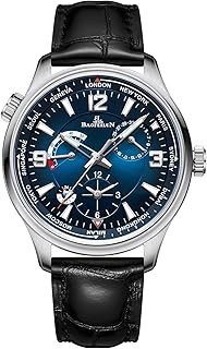 Uhren Herren Automatik mit GMT, Gangreserve, 24h Anzeige & Zeigerdatum - Saphirglas, Italienisches Kalbsleder, 50m Wasserdicht - Ideal für Reisen & Business