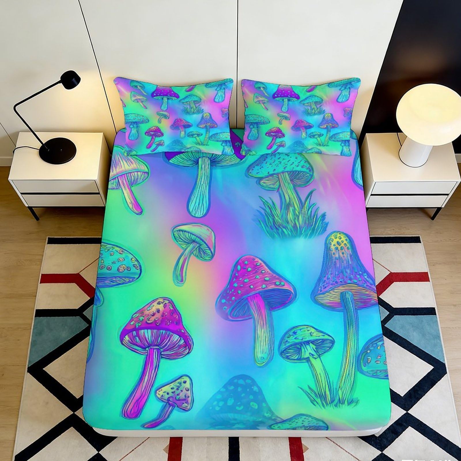 Dhbaneiok Style-9 3D Printed Psychedelic Mushroom Fitted Sheet Microfiber Colorful Gradient Mattress Cover Anti-Slip Machine Washable Bedroom Dorm Decor 90X200x25cm