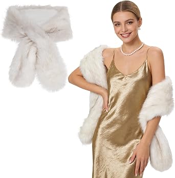 Womens Faux Fur Shawl Collar Scarf Fur Warp Stole Shrug Neck Warmer Shawls