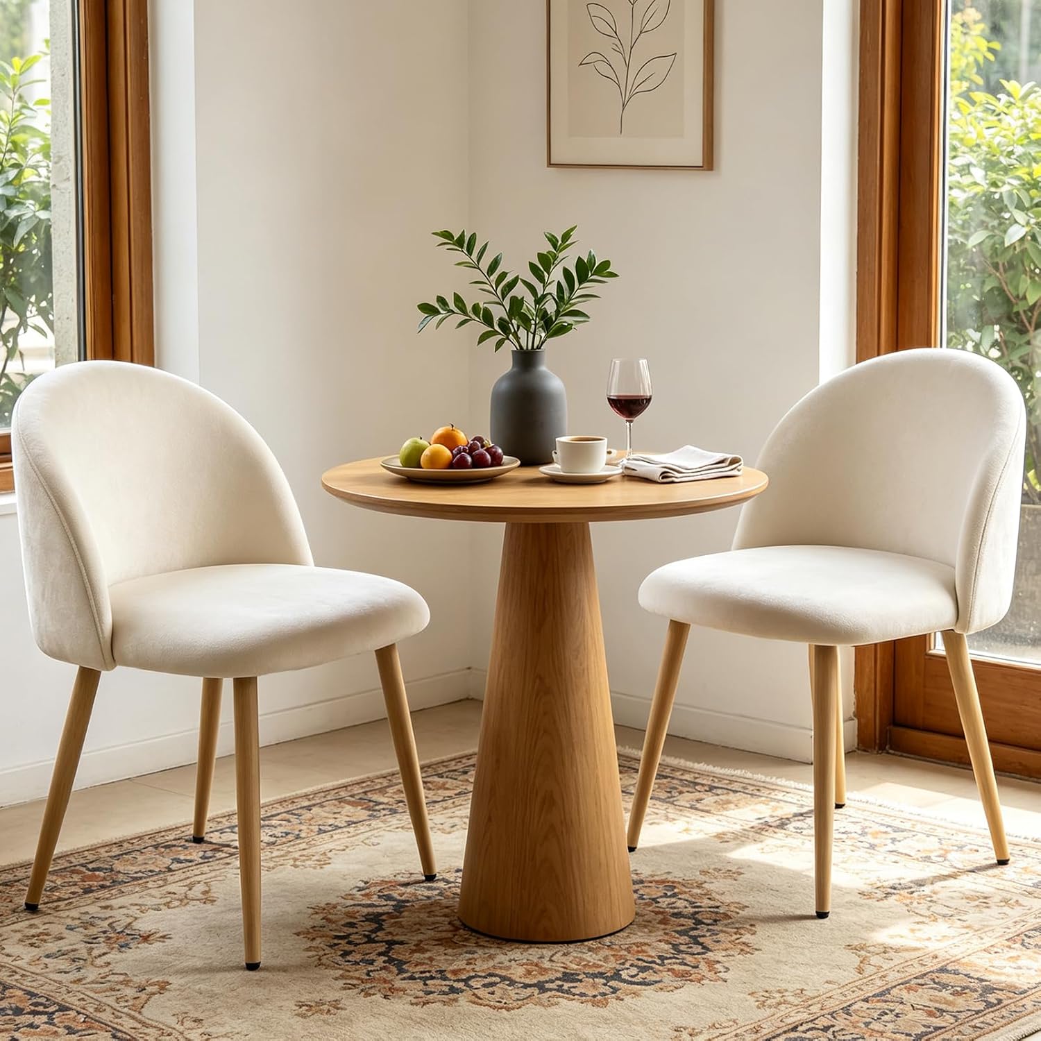 Lightdot Dining Chairs Set of 2, Velvet Living Room Chairs with Padded Seat & Curved Backrest, Mid-Century Modern Kitchen Chairs Accent Chairs for Dining Table, Bedroom, Apartment, Living Space, Beige