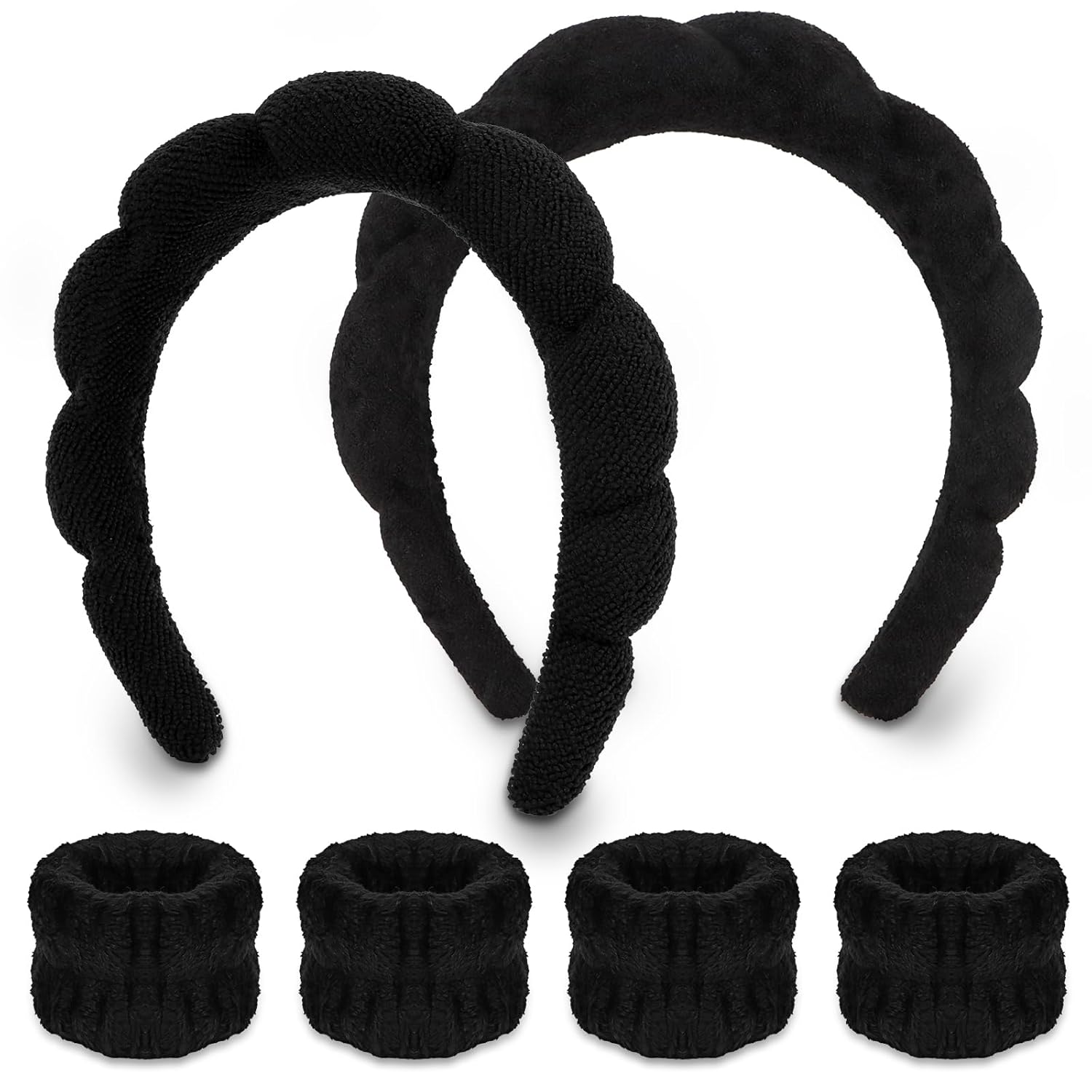 WHAVEL 6PCS Terry Cloth Spa Headband and Wristband Set