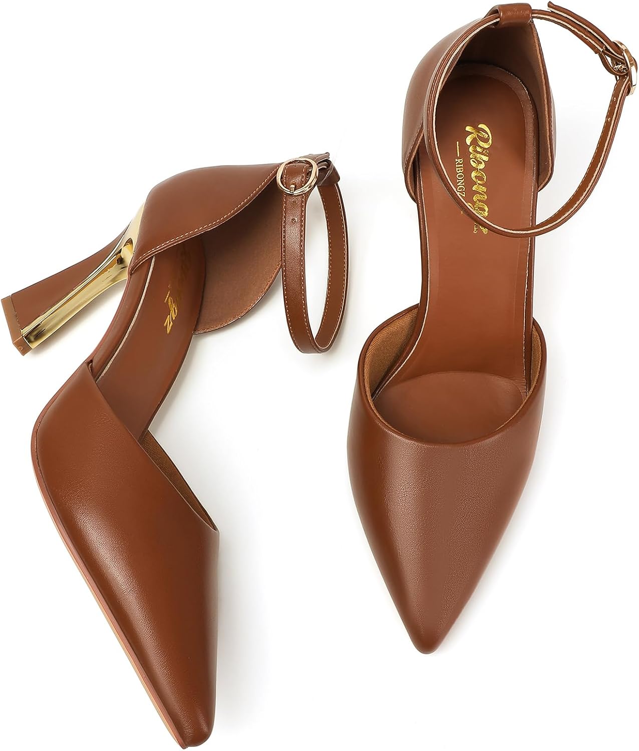RIBONGZ Women's Closed Pointed Toe Heels Ankle Strap High Pumps Elegant Strappy Stiletto Dress Shoes for Work Party Evening Casual Office - Image 7