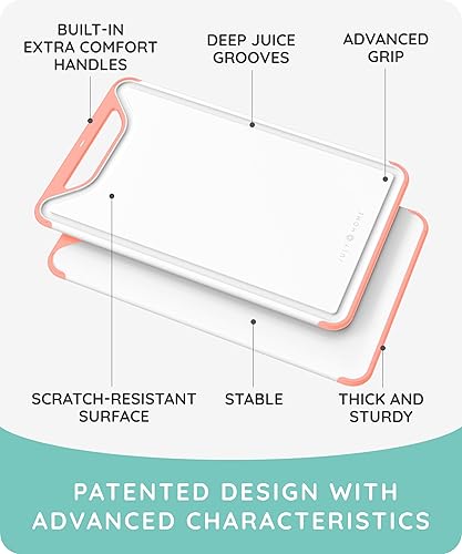 Vista 2 de Juego de 3 tablas de cortar de plástico para cocina, tablas de cortar aptas para lavavajillas con ranuras para jugos para carne, verduras, mango