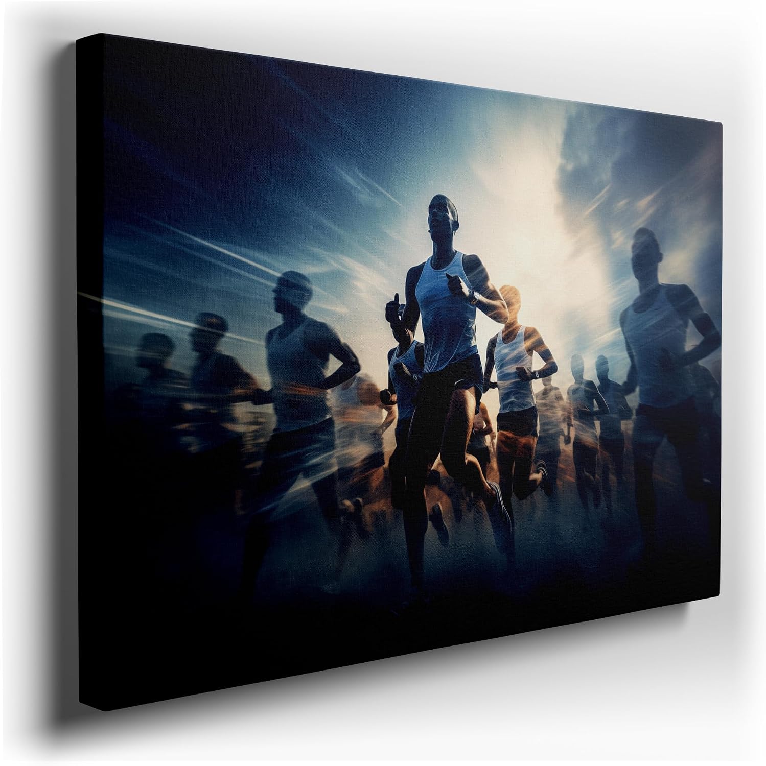 Canvas for Living room. Racing Against the Sky: Capturing the Momentum of Marathon Runners, 27 x 18 inch Canvas Wall Art - Abstract By Atmosphere - Modern Home Decor