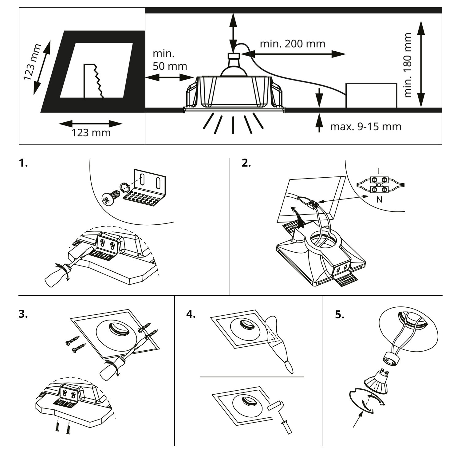 ledscom.de 10 pièces plafonnier encastré GIEDI, plâtre, blanc mat, 12 x 12cm, 1x GU10 max. 15W
