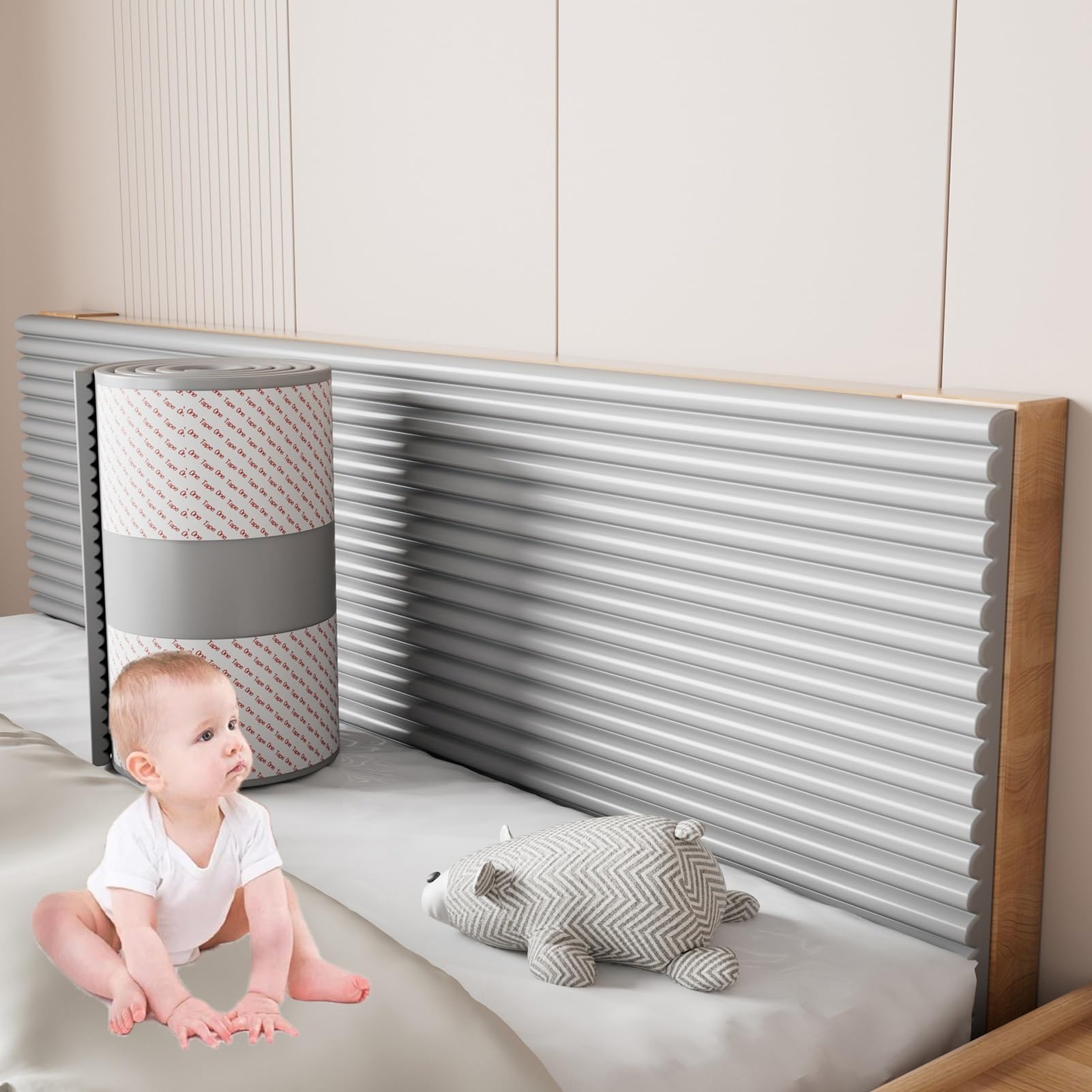 Bett Wandpolster Selbstklebend für Kinderzimmer - Wandpaneele Gepolstert - Kopfteil Wandkissen Schaumstoff Polsterpaneel Wand für Kinder Autismus, Dicke 10mm, Schalldicht Stoßfest(Grau,30x200 cm)