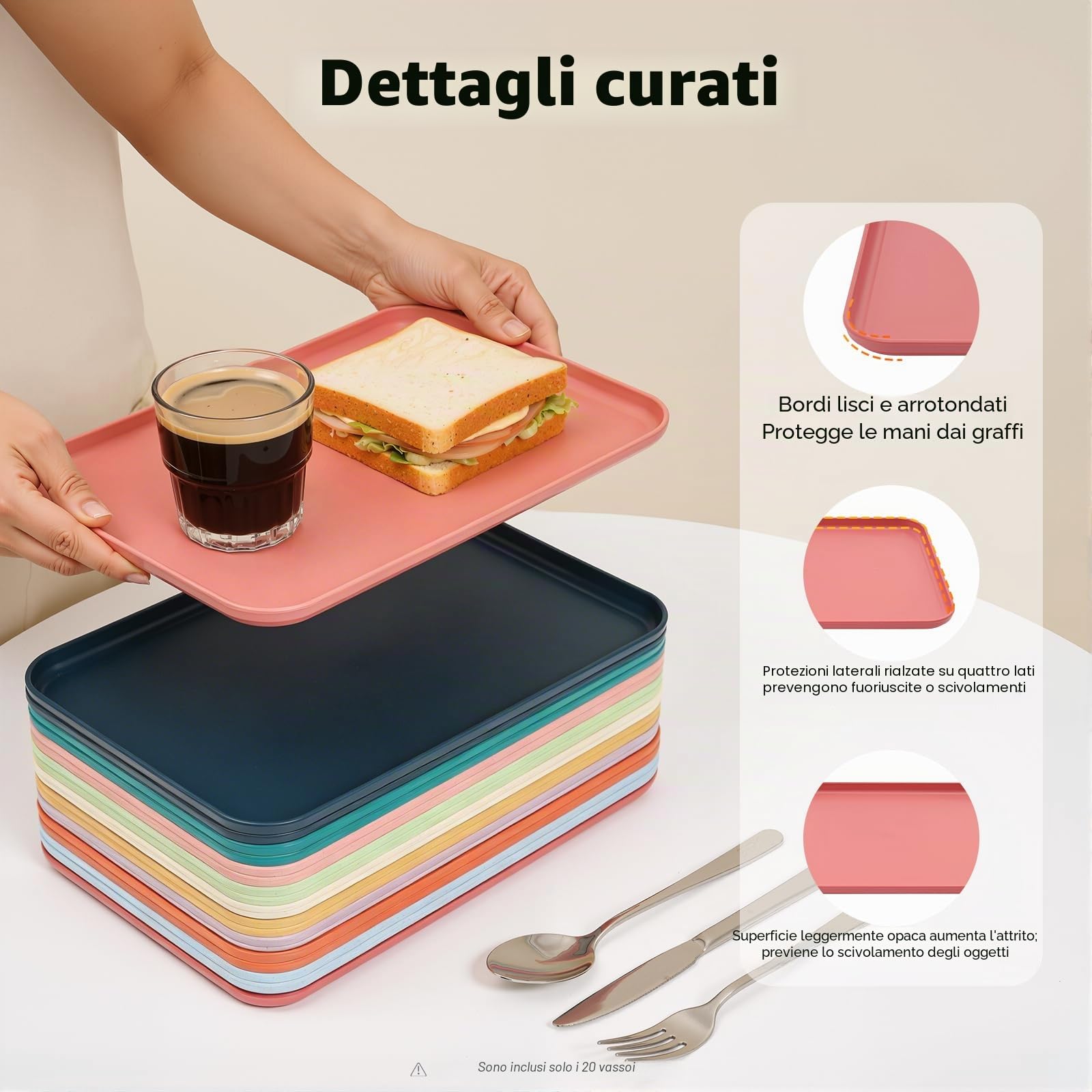 MINRS 20 vassoi rettangolari da portata per fast food, 31 x 22 cm, in plastica, riutilizzabili, per ristoranti, caffetterie, cucina (10 colori)