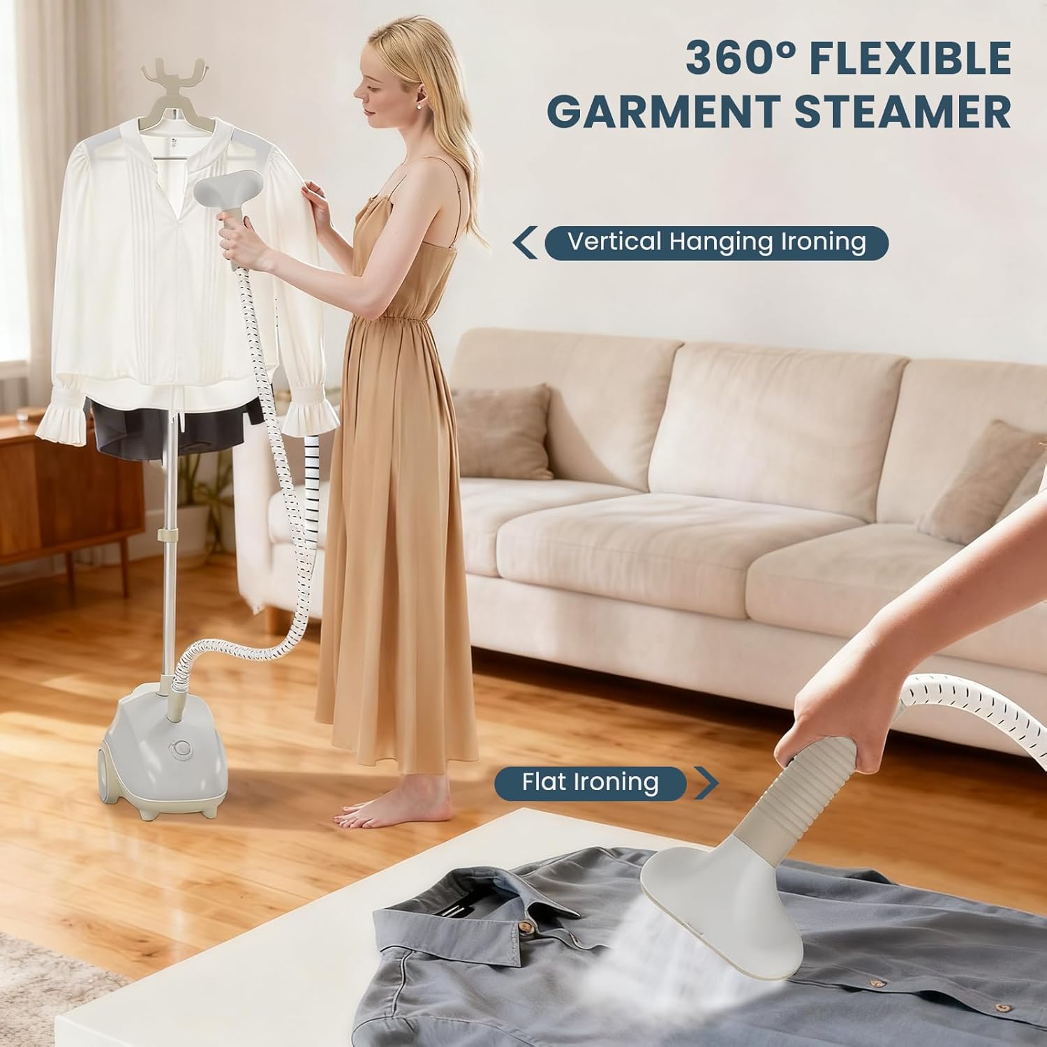 DUMOS Garment Steamer for Clothes Standing, 1500W Efficient Clothes Steamer Standing, 1.7L Water Tank for 55 Min Continuous Steaming with Wheels, Professional Fast Heating Wrinkle Remover