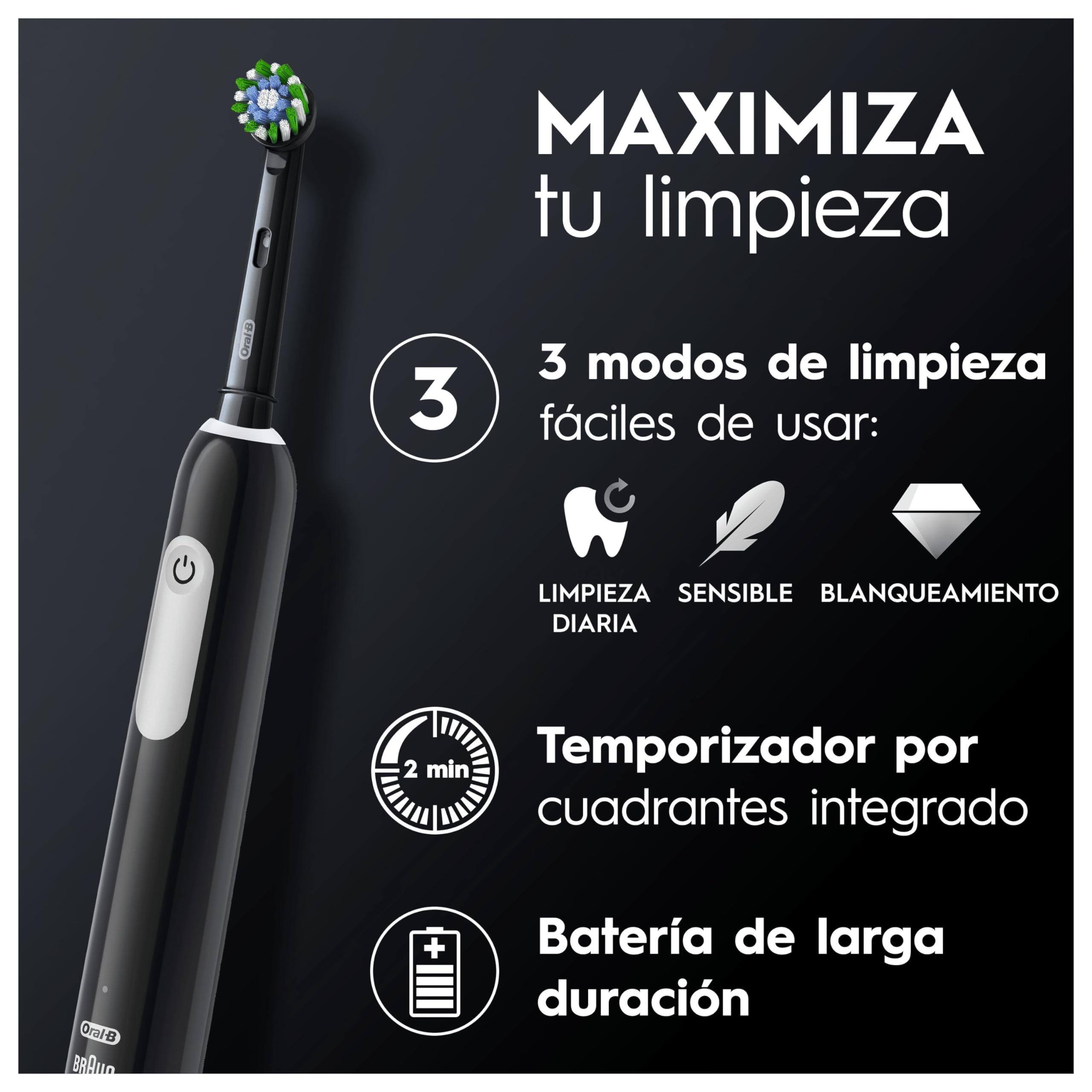 Oral-B Pro Series 1 Cepillo de Dientes Eléctrico con Mango Recargable y Cabezal, Diseñado por Braun, Regalos Originales para Mujer y Hombre - Negro