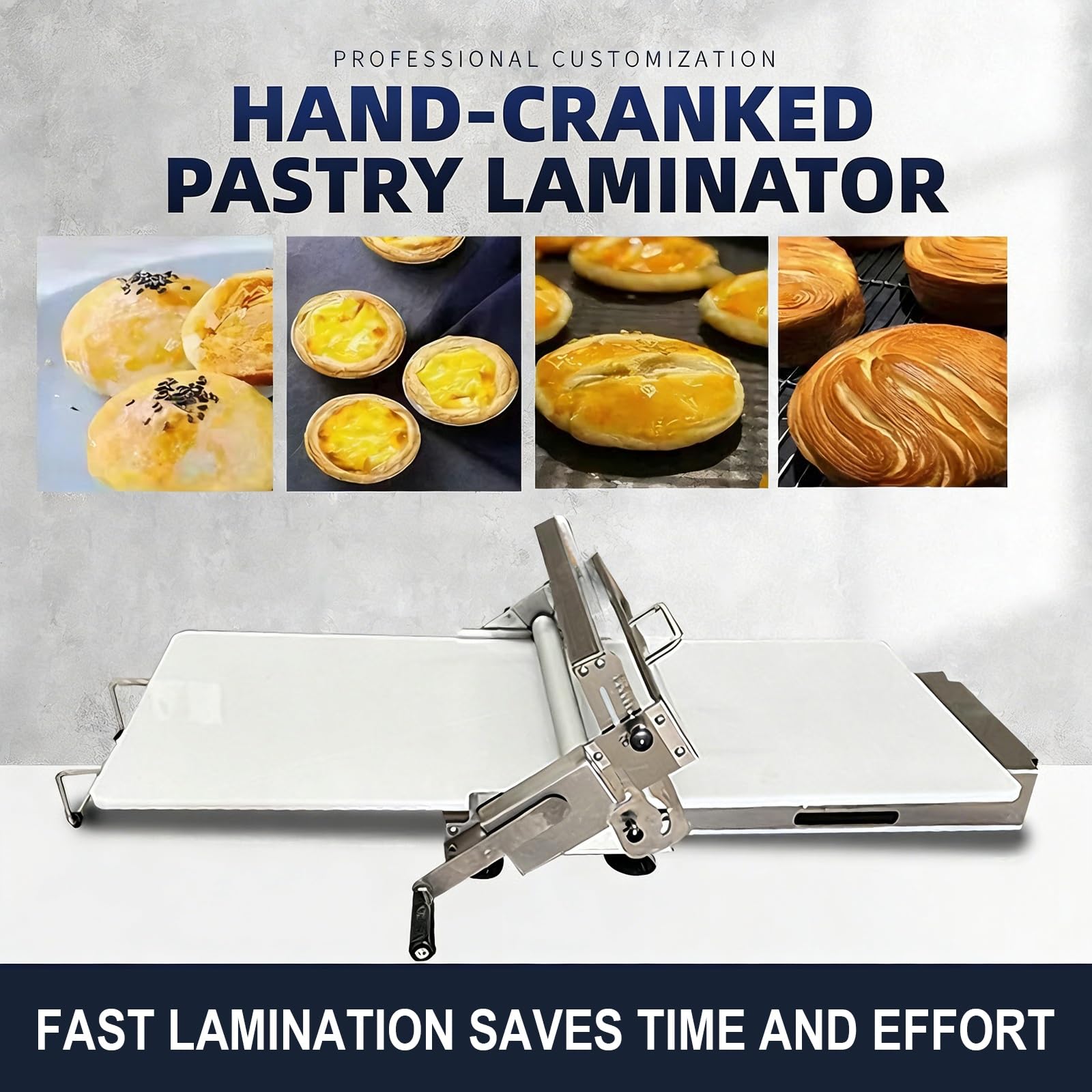 Sfogliatrice professionale in acciaio inox regolazione precisa dello spessore sfogliatrice elettrica pieghevole rulli avanti e indietro per croissant piccoli panifici(Manual)