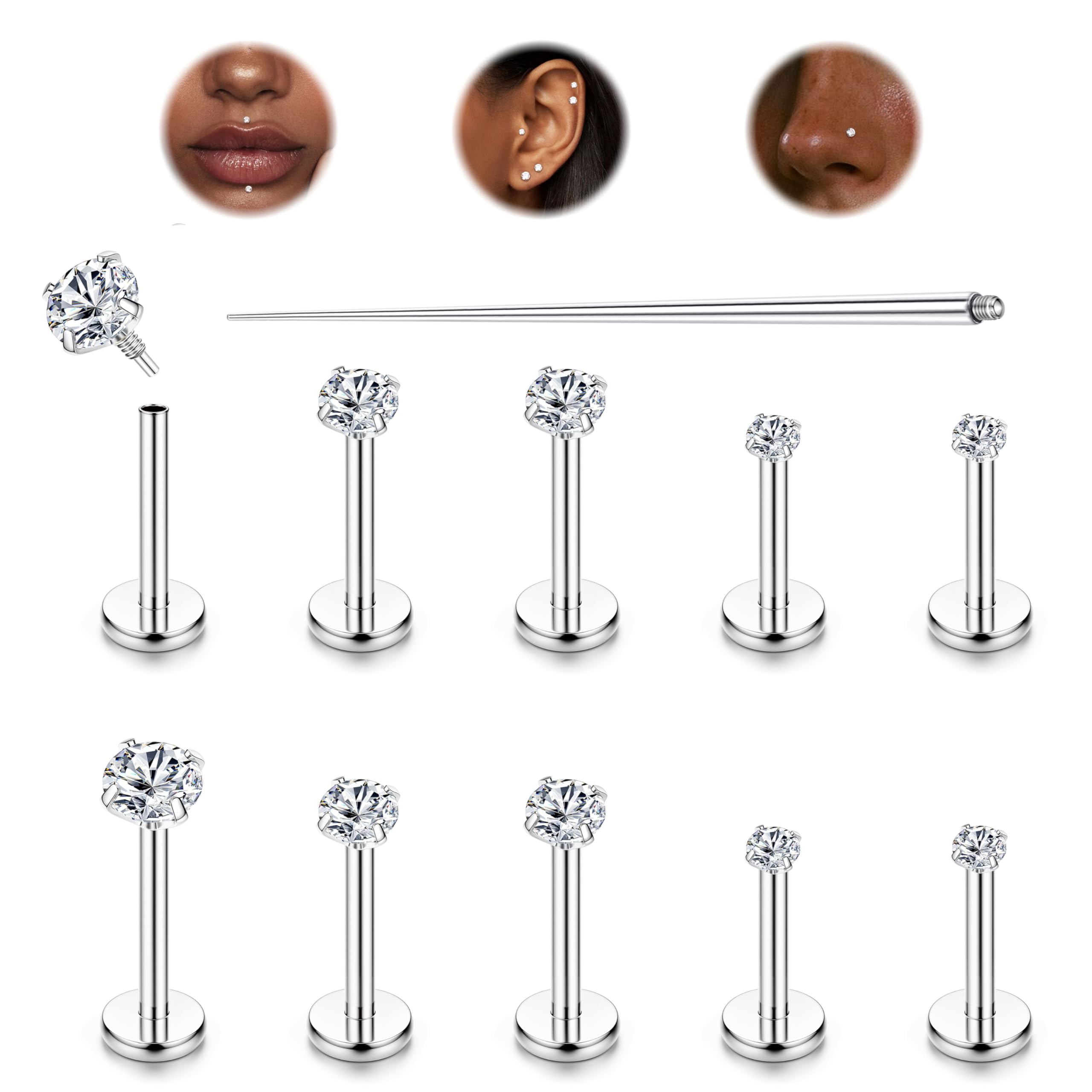 LOLIAS 10 Stück 16G Titan Helix Piercings Nasenpiercing Piercing Ohr Tragus Piercing Innengewinde Lippenpiercing Medusa Piercing Schmuck 6/7/8MM
