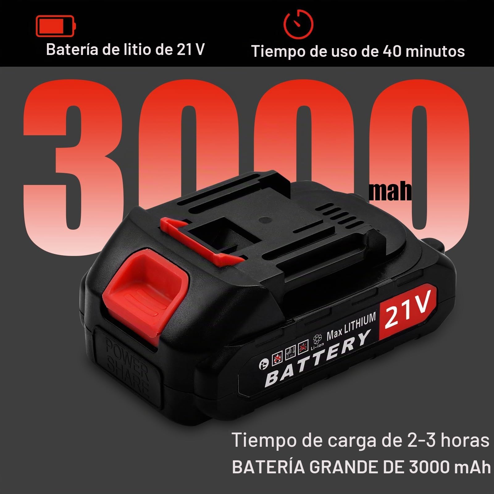Cortasetos Inalámbrico de 21V con 2 * 3000 mAh Baterías y Cargador, Longitud de la Hoja de 51cm, Separación Entre Dientes, Eléctrico, para Podar Arbustos Mantenimiento del Jardín