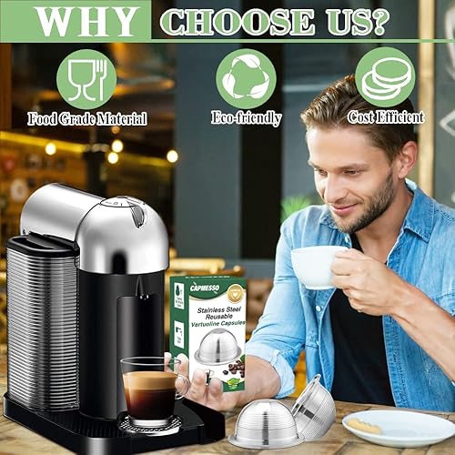 Vista 22 de CAPMESSO Cápsula de café reutilizable Vertuoline, cápsulas recargables de acero inoxidable, compatible con Nespresso Vertuoline GCA1 y Delonghi