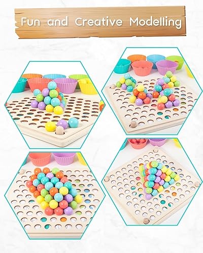 Miniatura 6 de Juguetes Montessori de madera, juego de cuentas de tablero de clavijas para niños pequeños, juguete preescolar educativo temprano, juguetes de