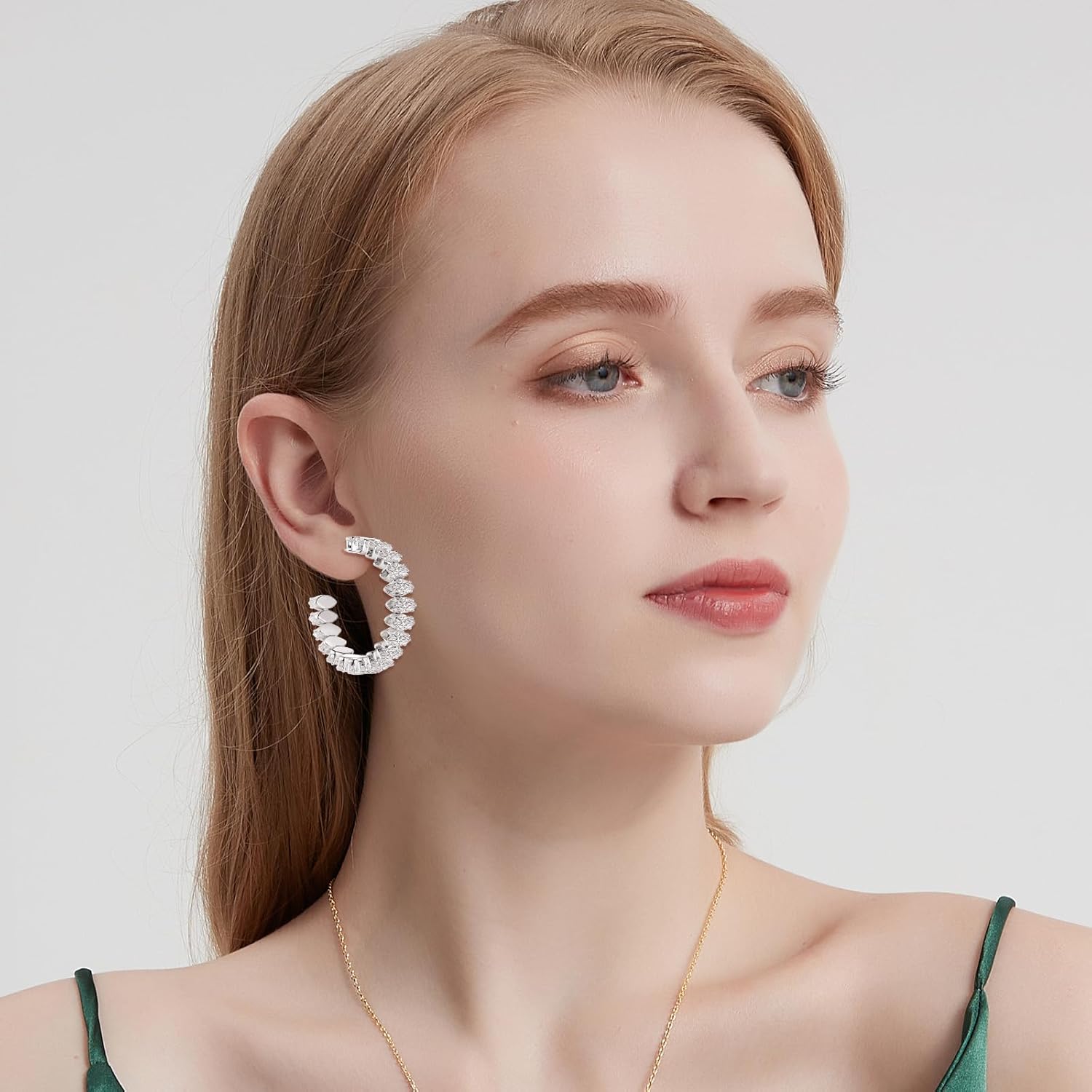 Large Rhinestone Hoop Earrings for Women: Hypoallergenic 14K Gold or White Gold Plated Thick Sparkling Crystal Big Silver Hoops Earrings for Woman Prom Party Favors or Daily Wear - Image 4